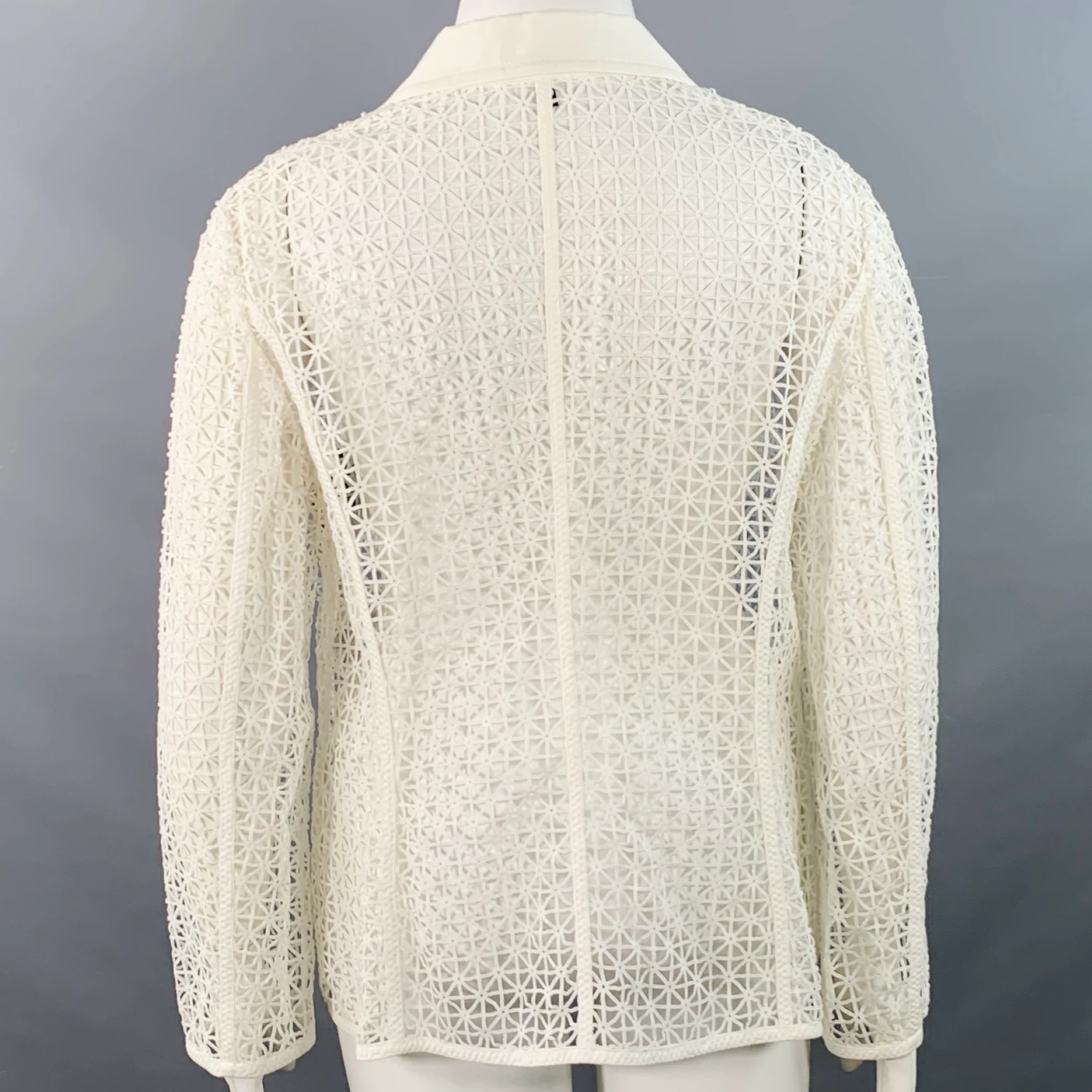 ESCADA Size XL White Cotton Blend Geometric Mesh Jacket Blazer - Image 4