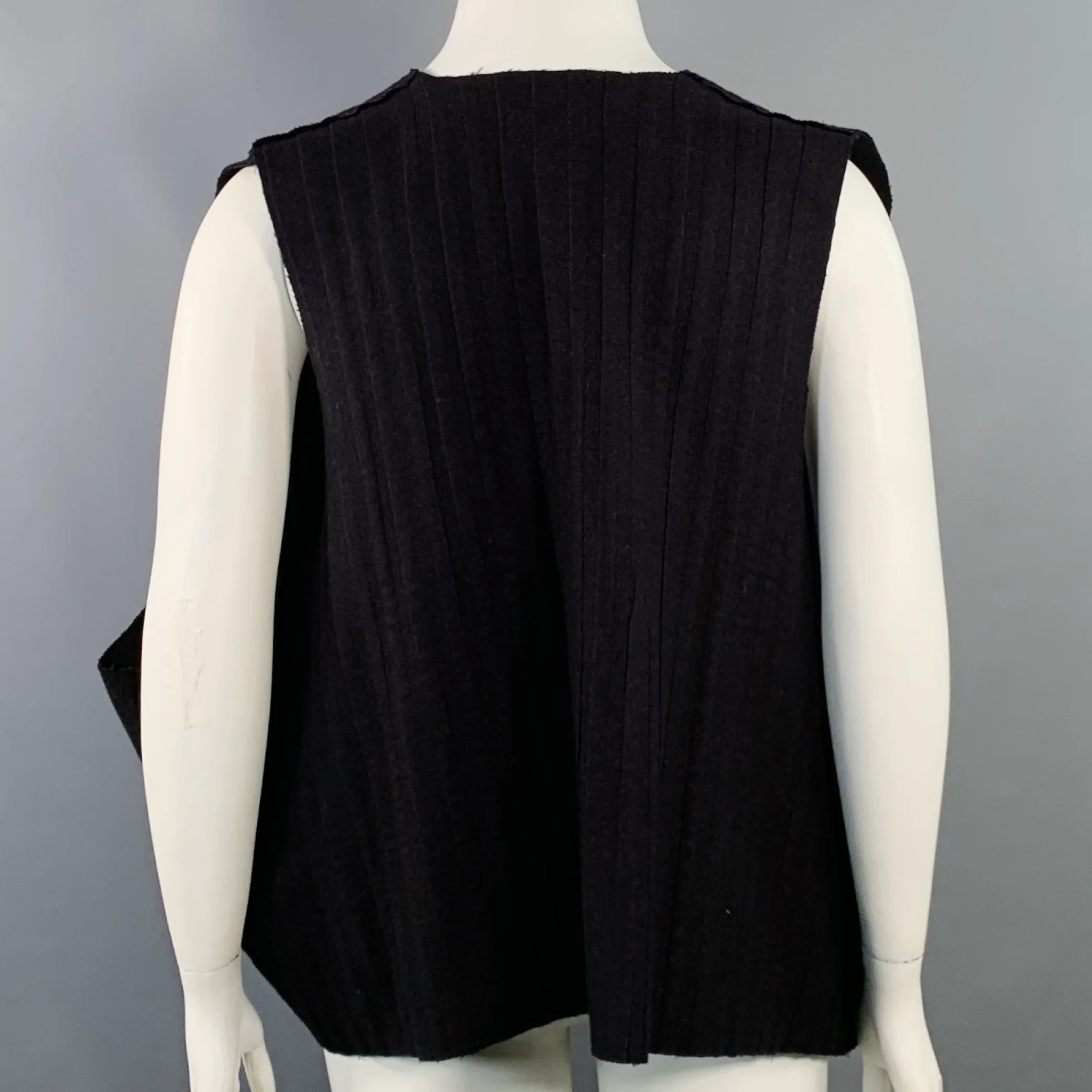 ESKANDAR Size L Brown Purple Wool Cashmere Ribbed Open Front Vest - Image 3