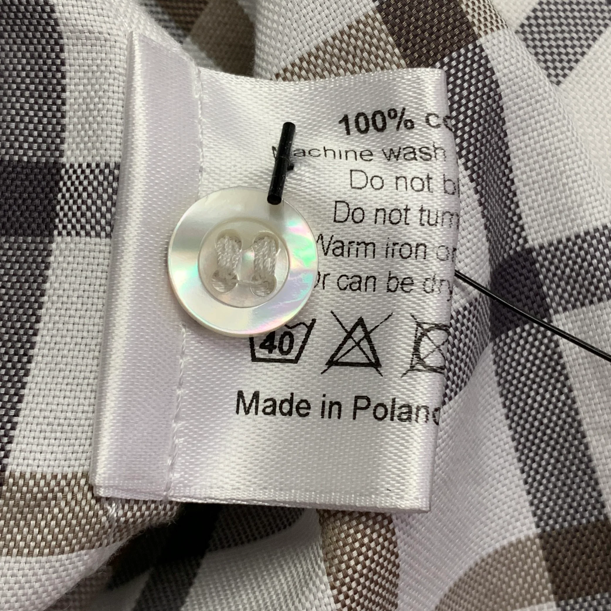 ESKANDAR Size L White Brown Cotton Grid Oversized Hidden Buttons Shirt - Image 6