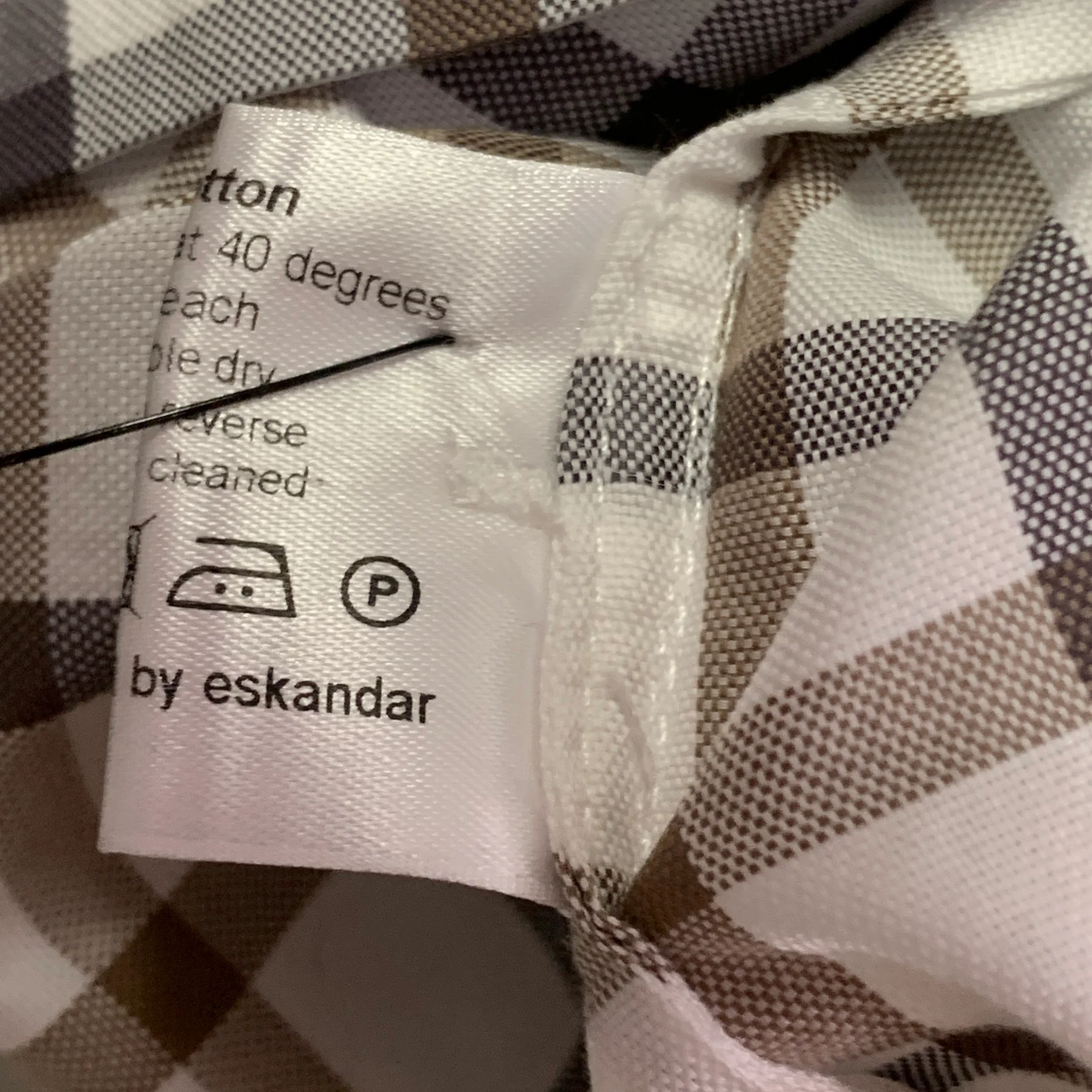 ESKANDAR Size L White Brown Cotton Grid Oversized Hidden Buttons Shirt - Image 7