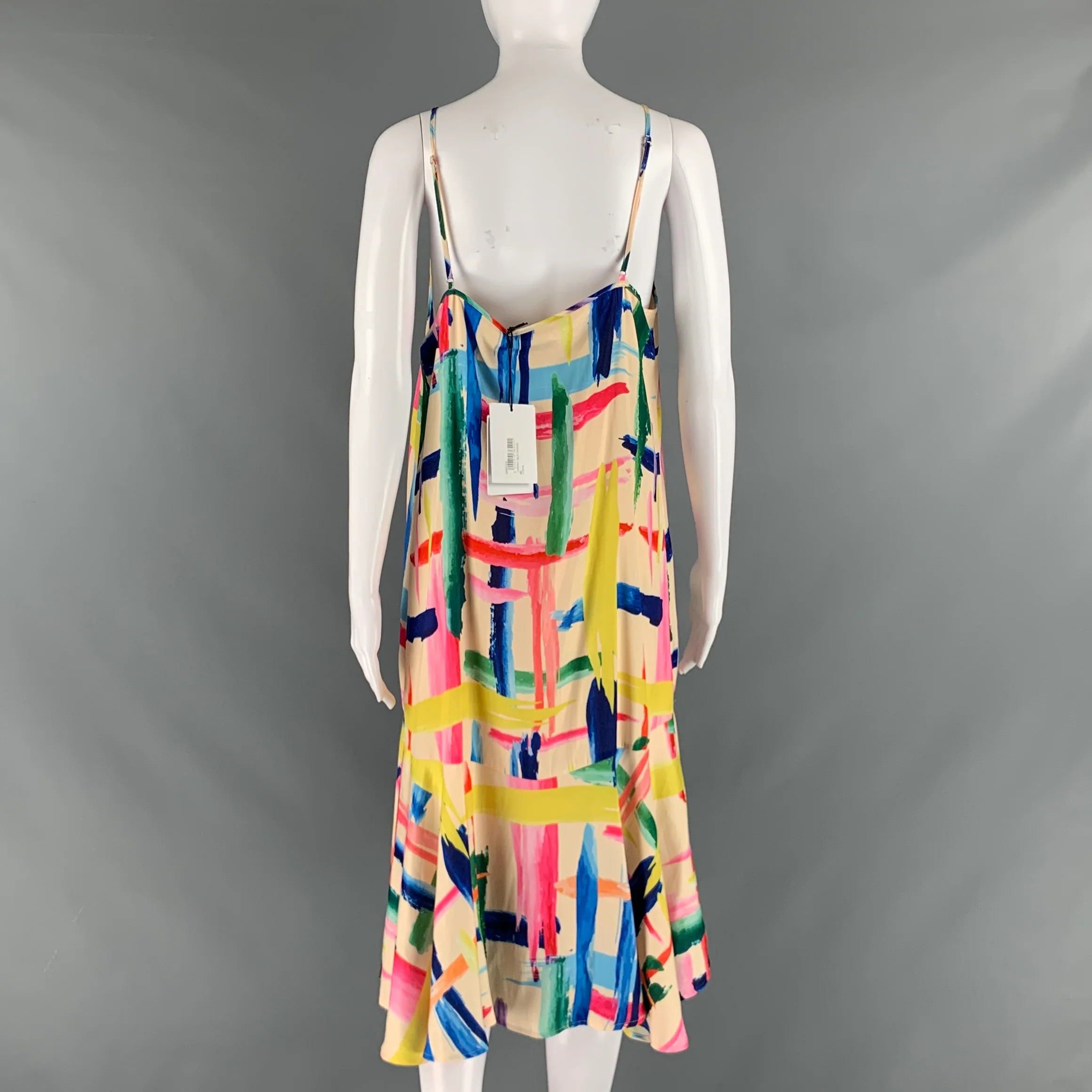 ESSENTIEL Size 10 Multi-Color Polyester Paint Splattered Spaghetti Straps Dress - Image 3