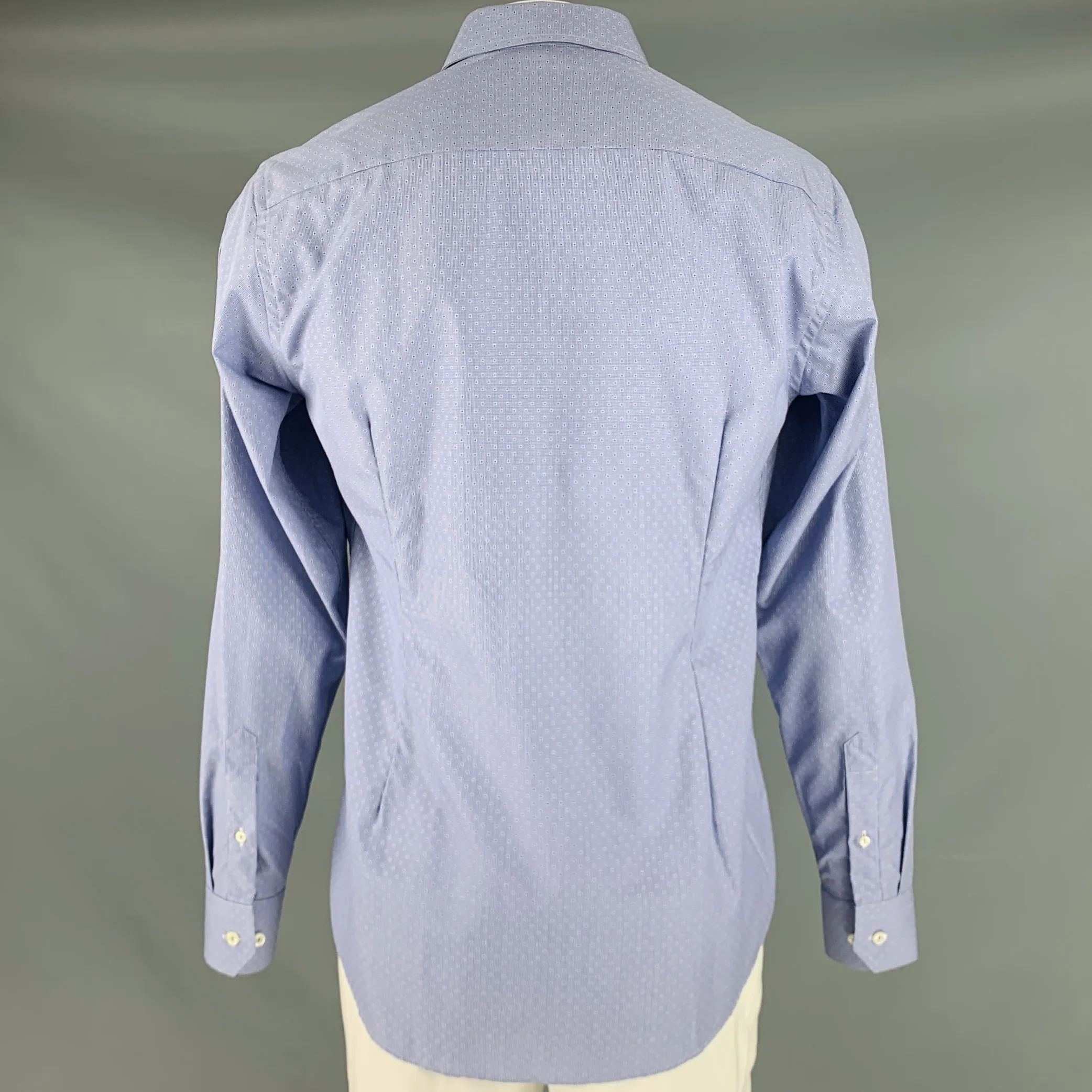 ETON Size 44 Blue White Nailhead Cotton Slim Fit Spread Collar Long Sleeve Shirt - Image 4