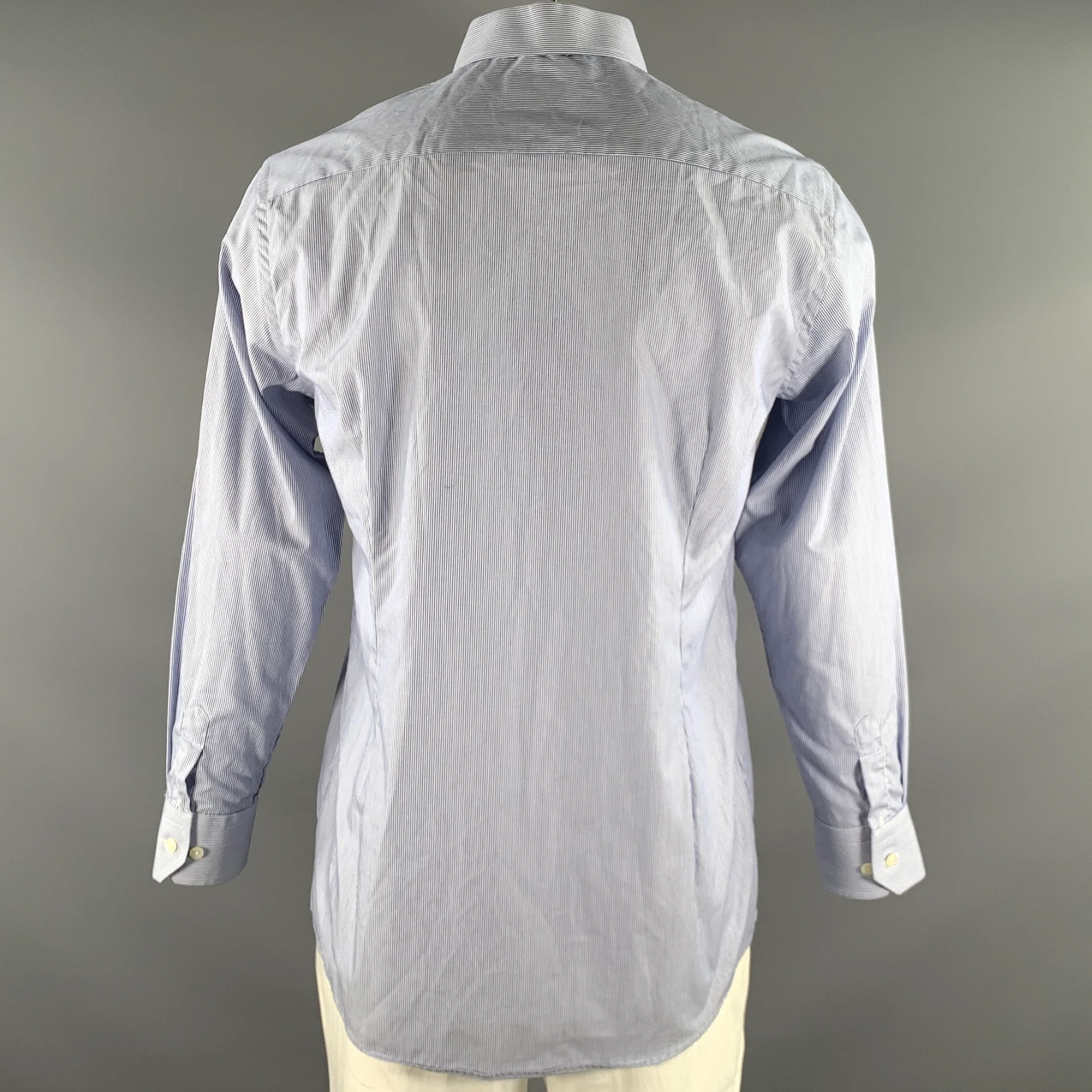 ETON Size L Blue White Stripe Cotton Long Sleeve Shirt - Image 3