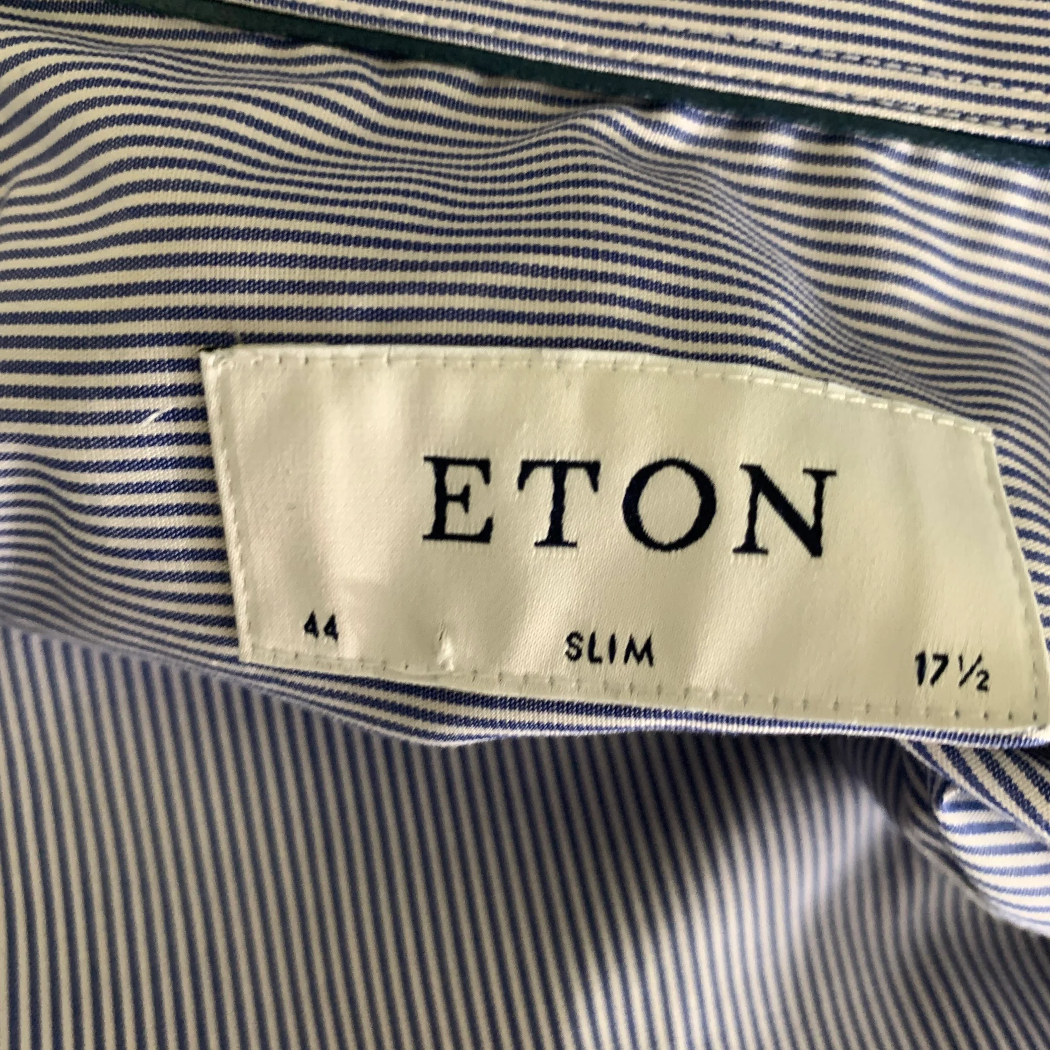 ETON Size L Blue White Stripe Cotton Long Sleeve Shirt - Image 4