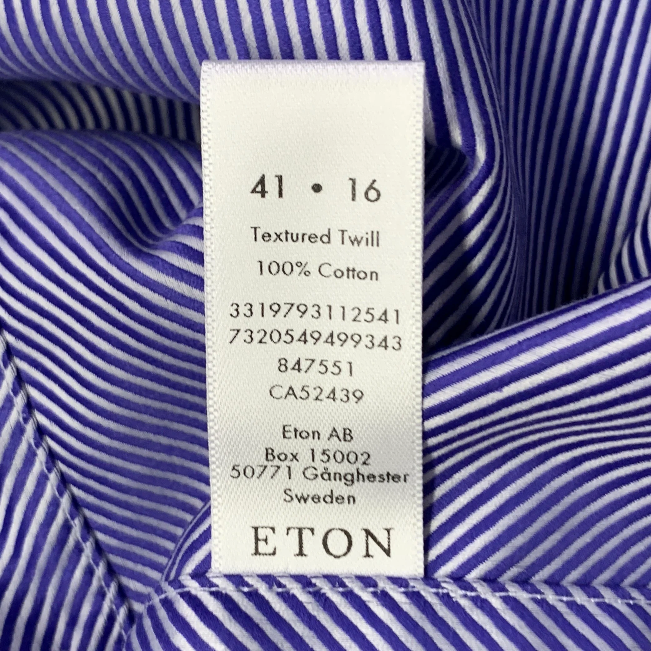 ETON Size M Blue White Diagonal Stripe Cotton Curved Cutaway Long Sleeve Shirt - Image 11