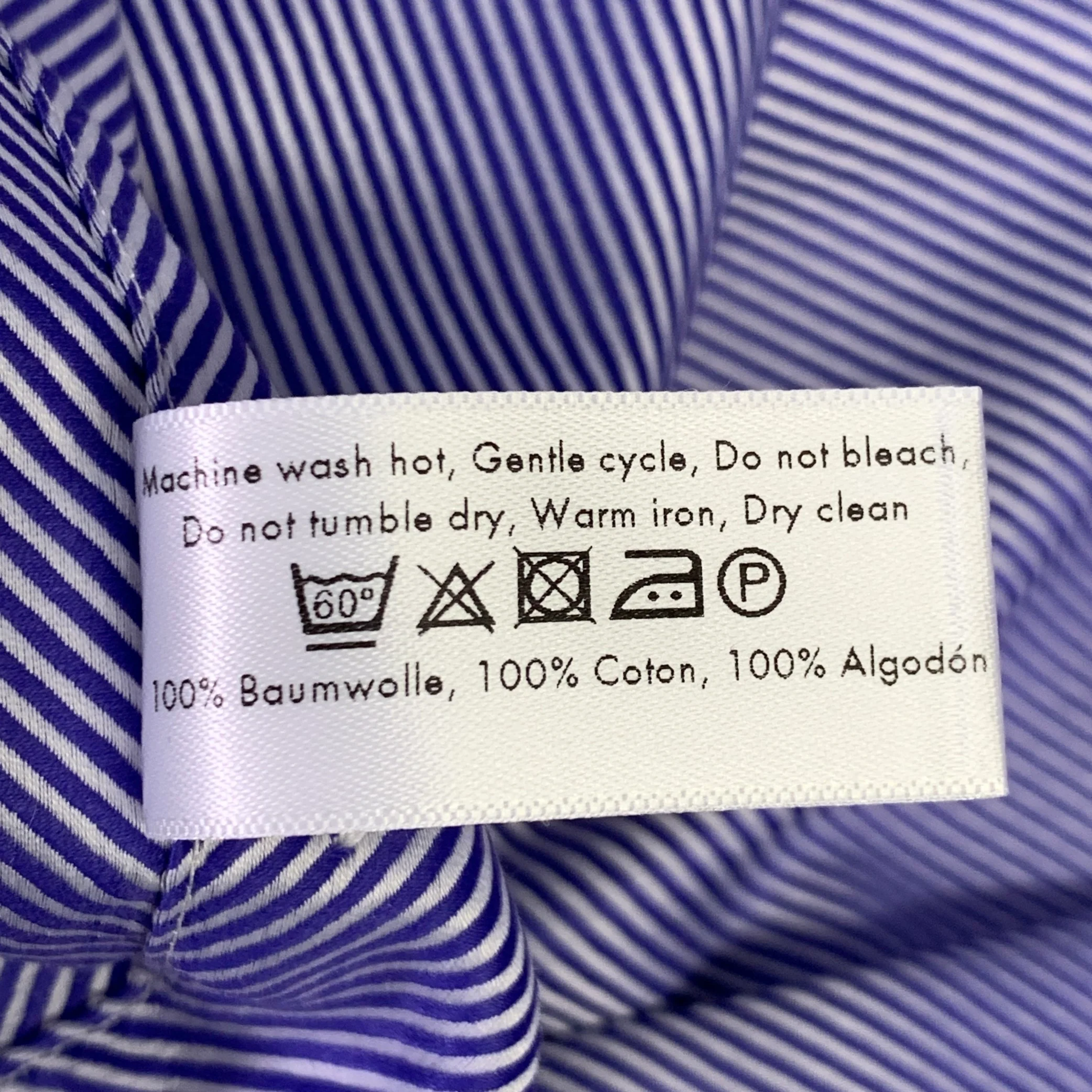 ETON Size M Blue White Diagonal Stripe Cotton Curved Cutaway Long Sleeve Shirt - Image 12