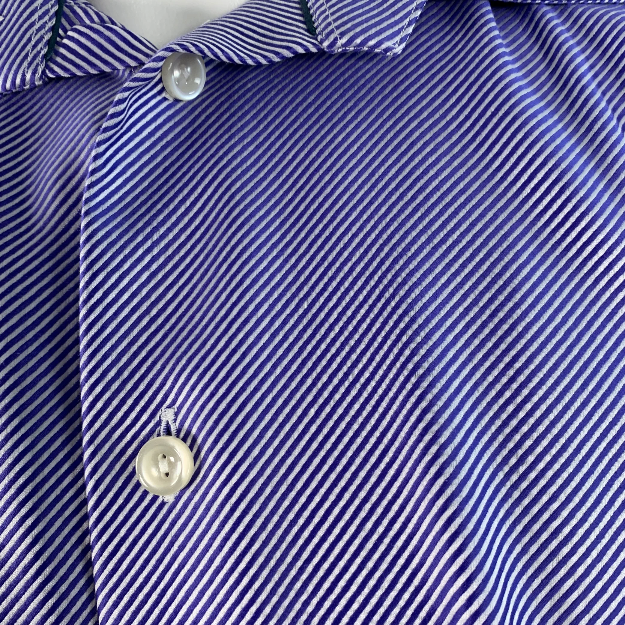 ETON Size M Blue White Diagonal Stripe Cotton Curved Cutaway Long Sleeve Shirt - Image 8