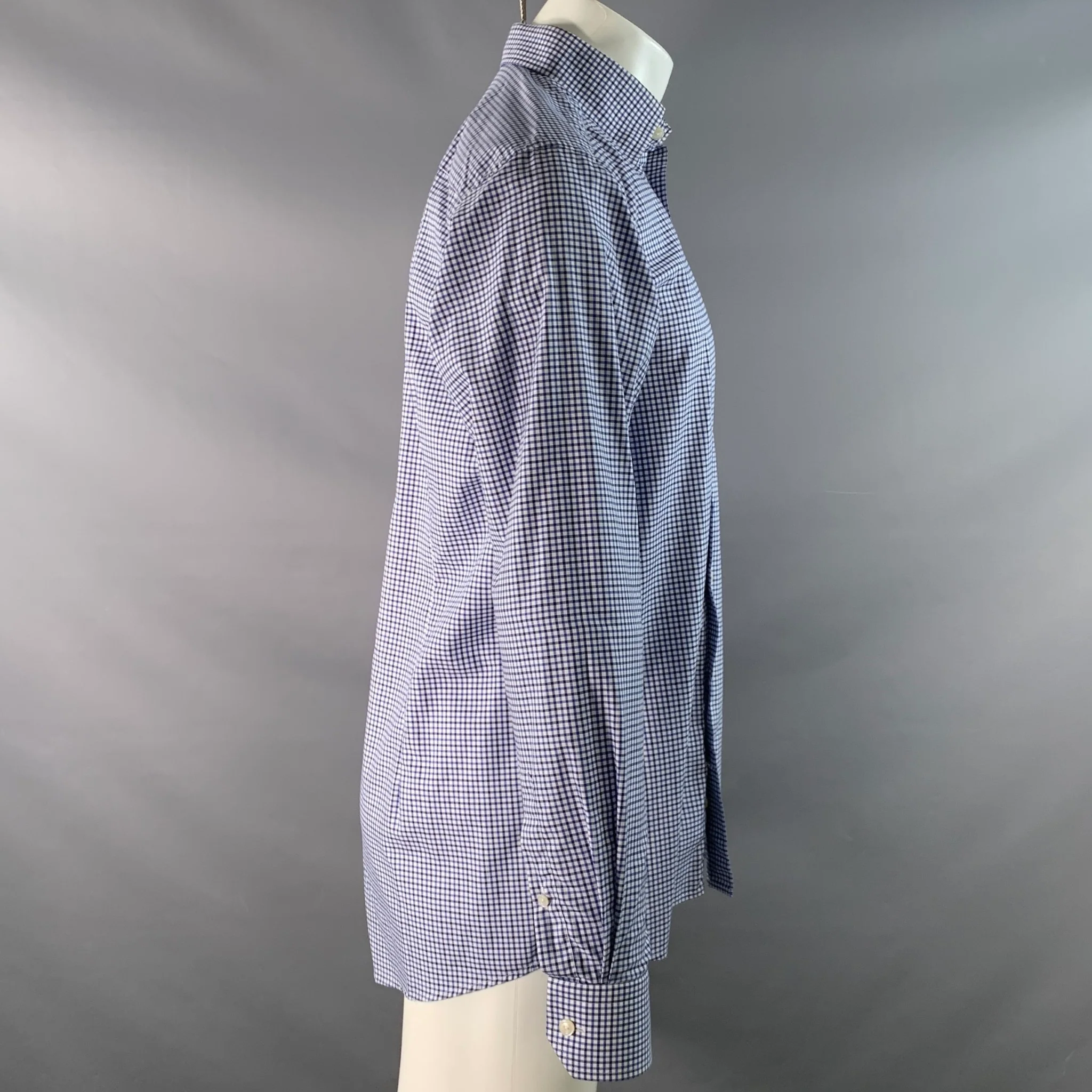 ETON Size M Blue White Gingham Cotton Long Sleeve Shirt - Image 3