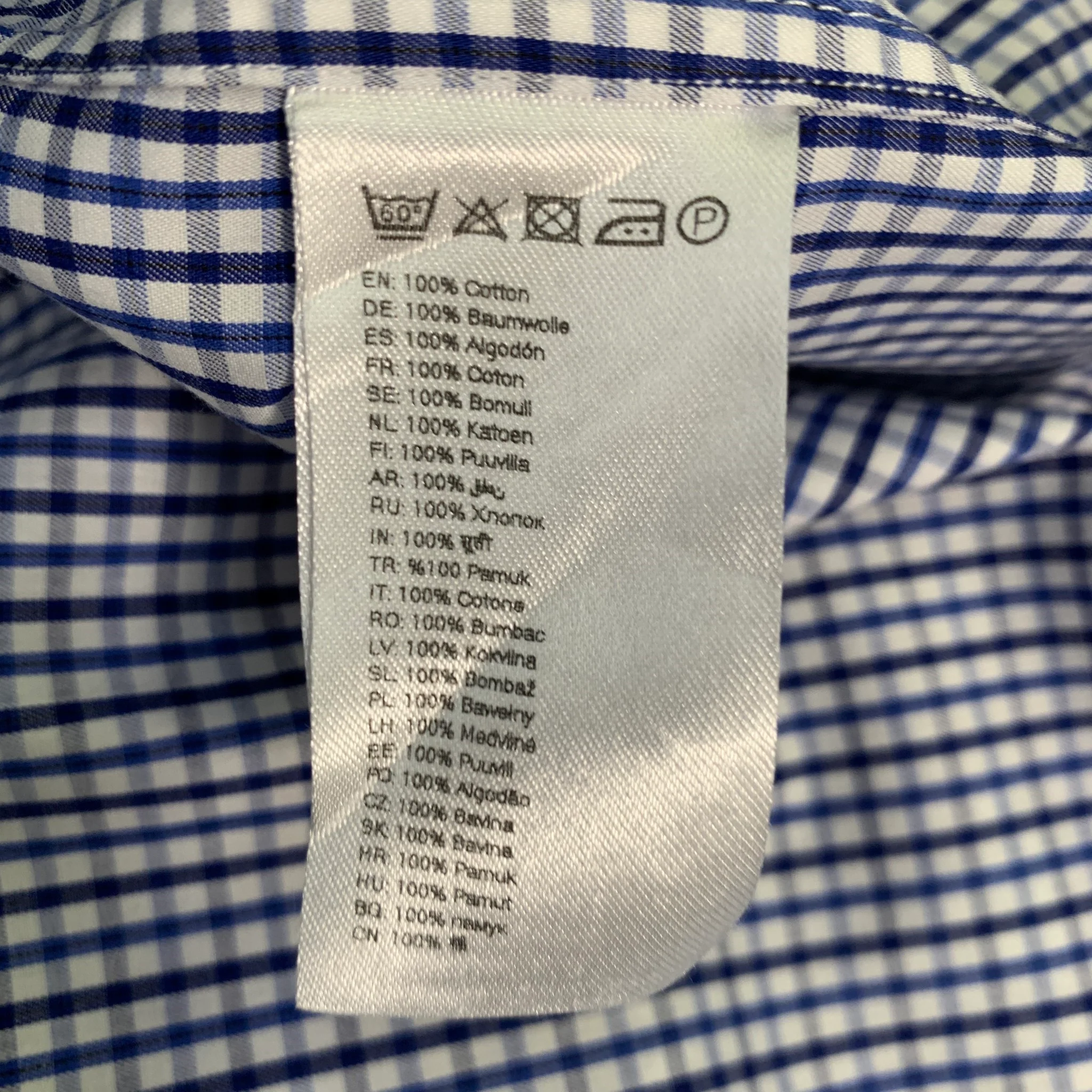 ETON Size M Blue White Gingham Cotton Long Sleeve Shirt - Image 6