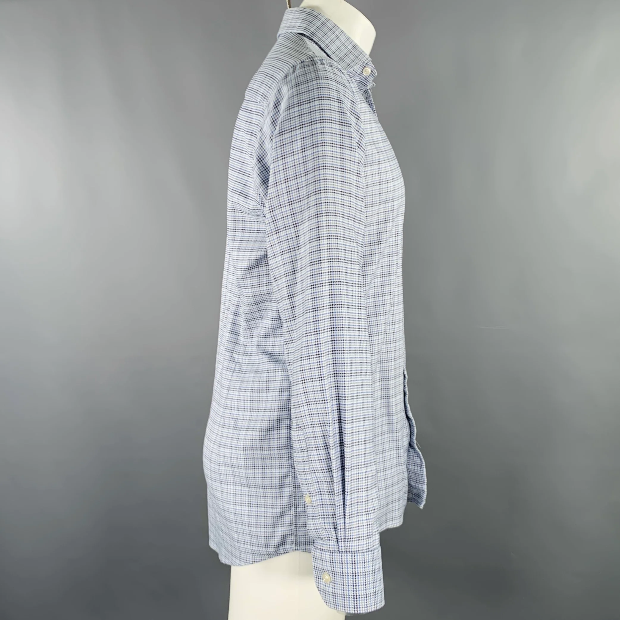 ETON Size M Blue White Houndstooth Cotton Long Sleeve Shirt - Image 3