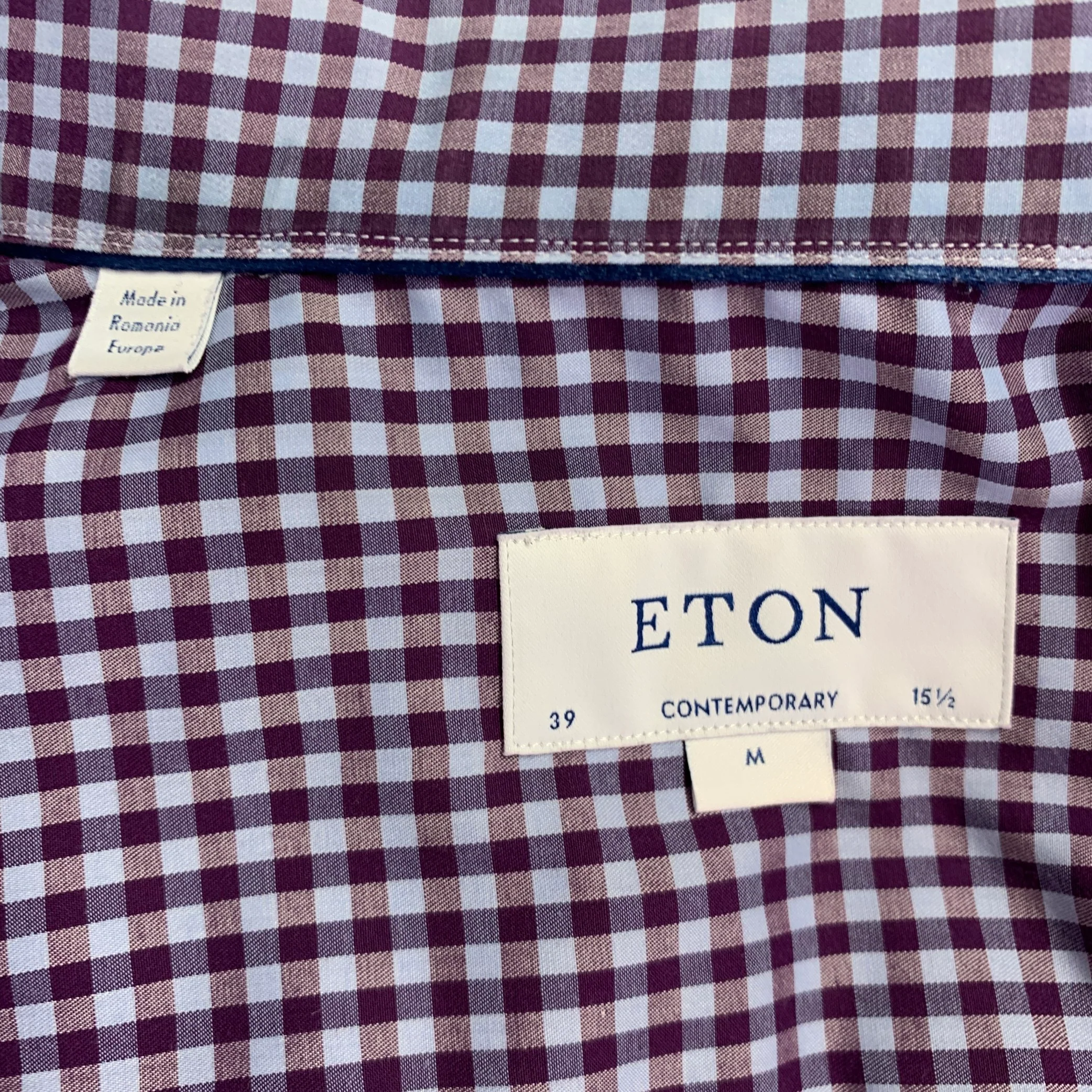 ETON Size M Purple Blue Gingham Cotton Long Sleeve Shirt - Image 6