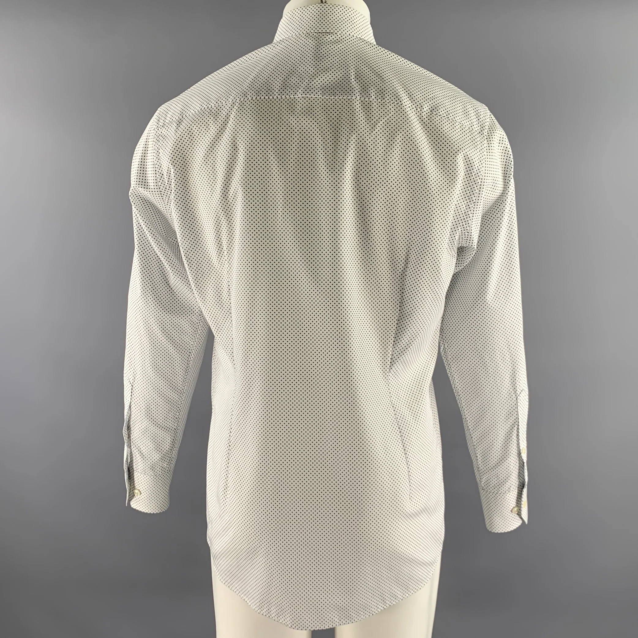 ETON Size M White Navy Polka Dot Cotton Pointed Collar Long Sleeve Shirt - Image 4