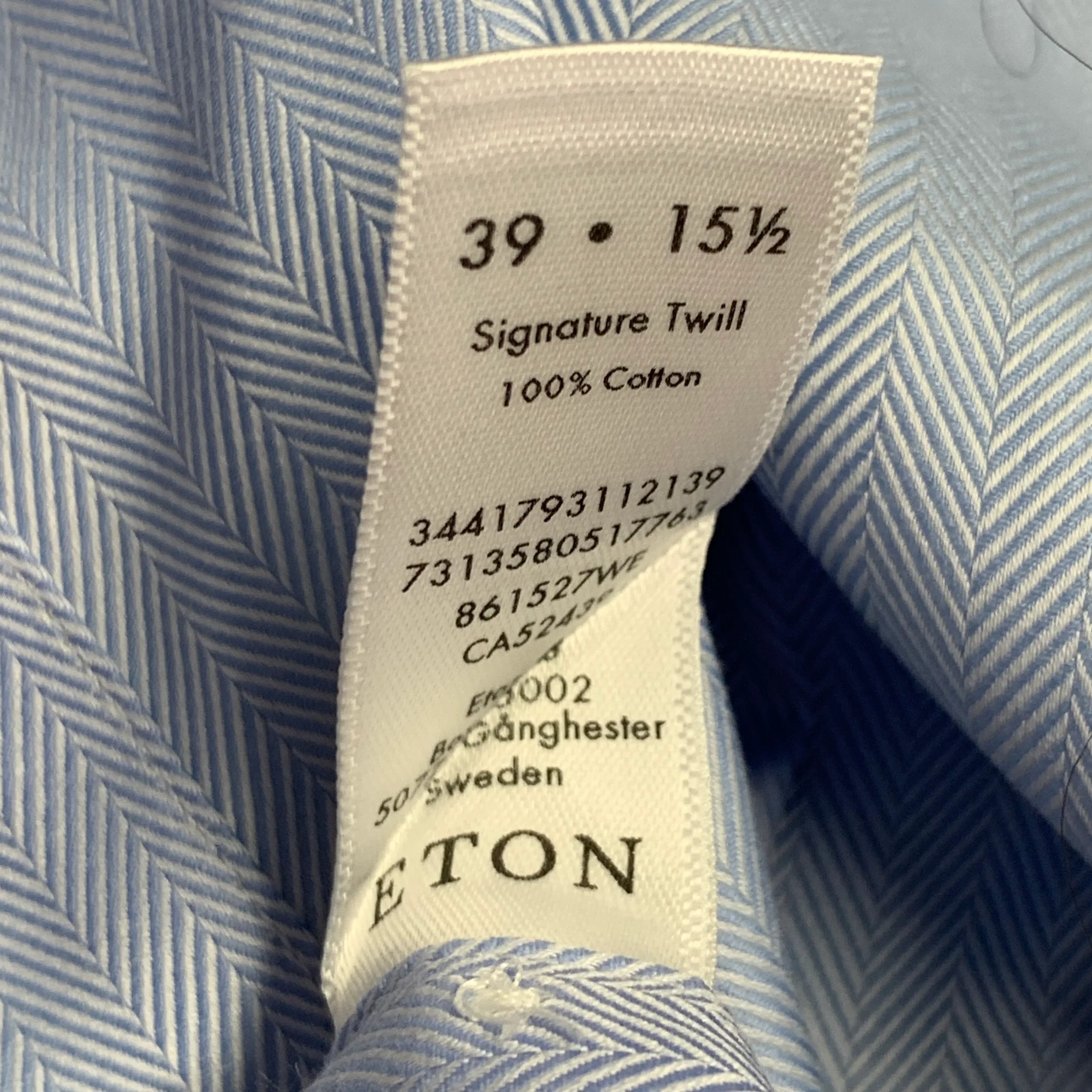 ETON Size S Blue Herringbone Cotton Curved Cutaway Long Sleeve Shirt - Image 6