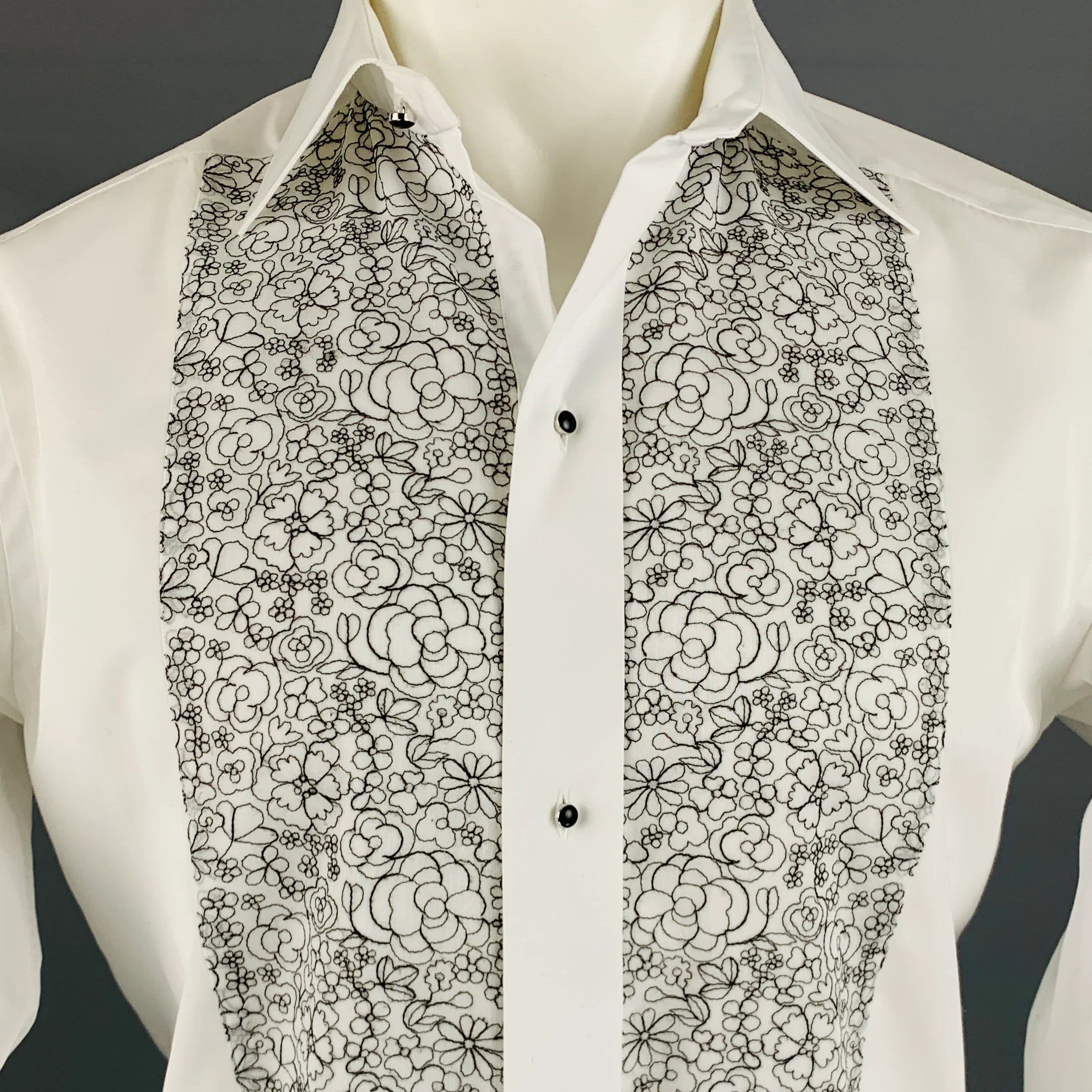 ETON Size S White Black Applique Cotton Tuxedo Long Sleeve Shirt - Image 2