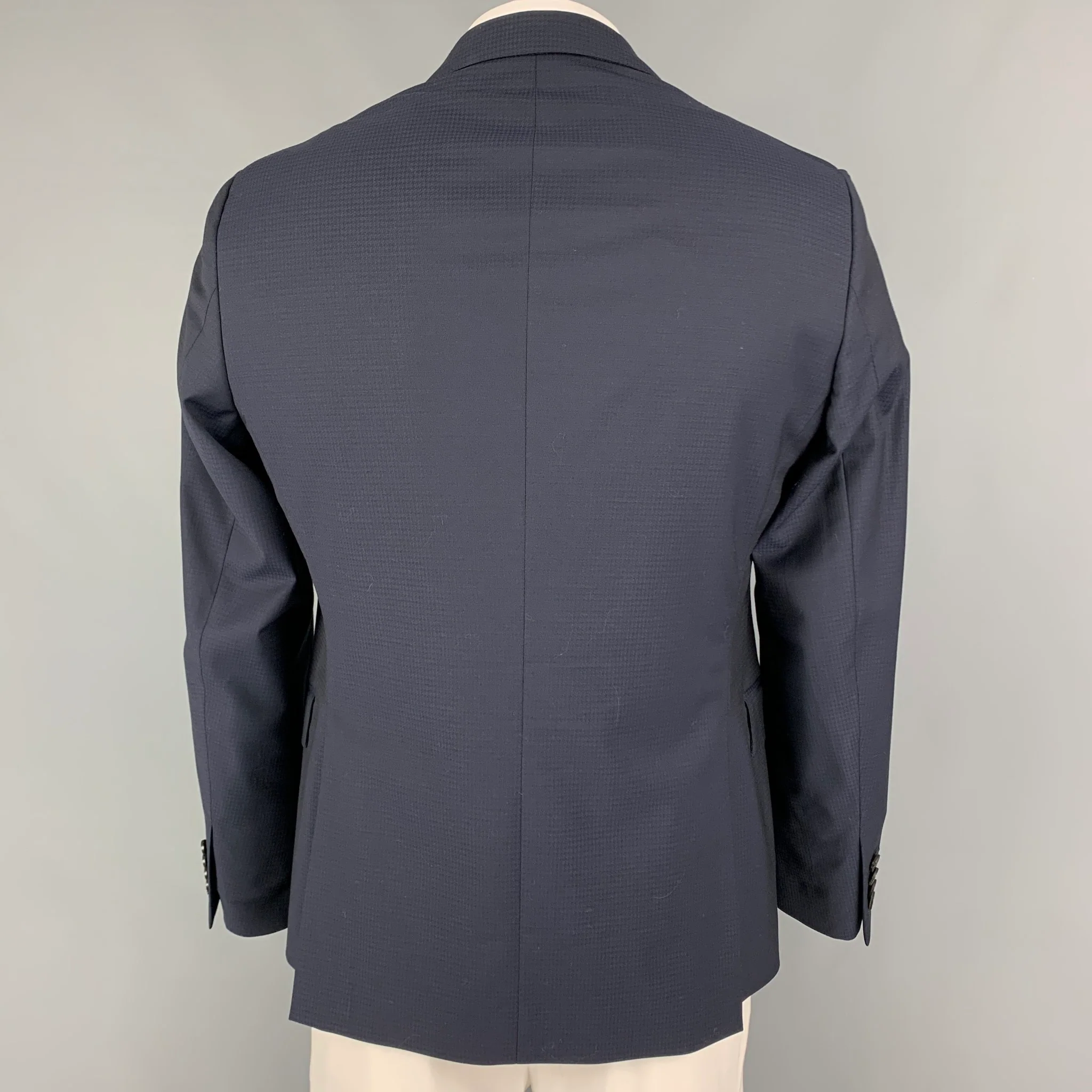 ETRO Chest Size 42 Navy Checkered Wool Blend Notch Lapel Sport Coat - Image 3