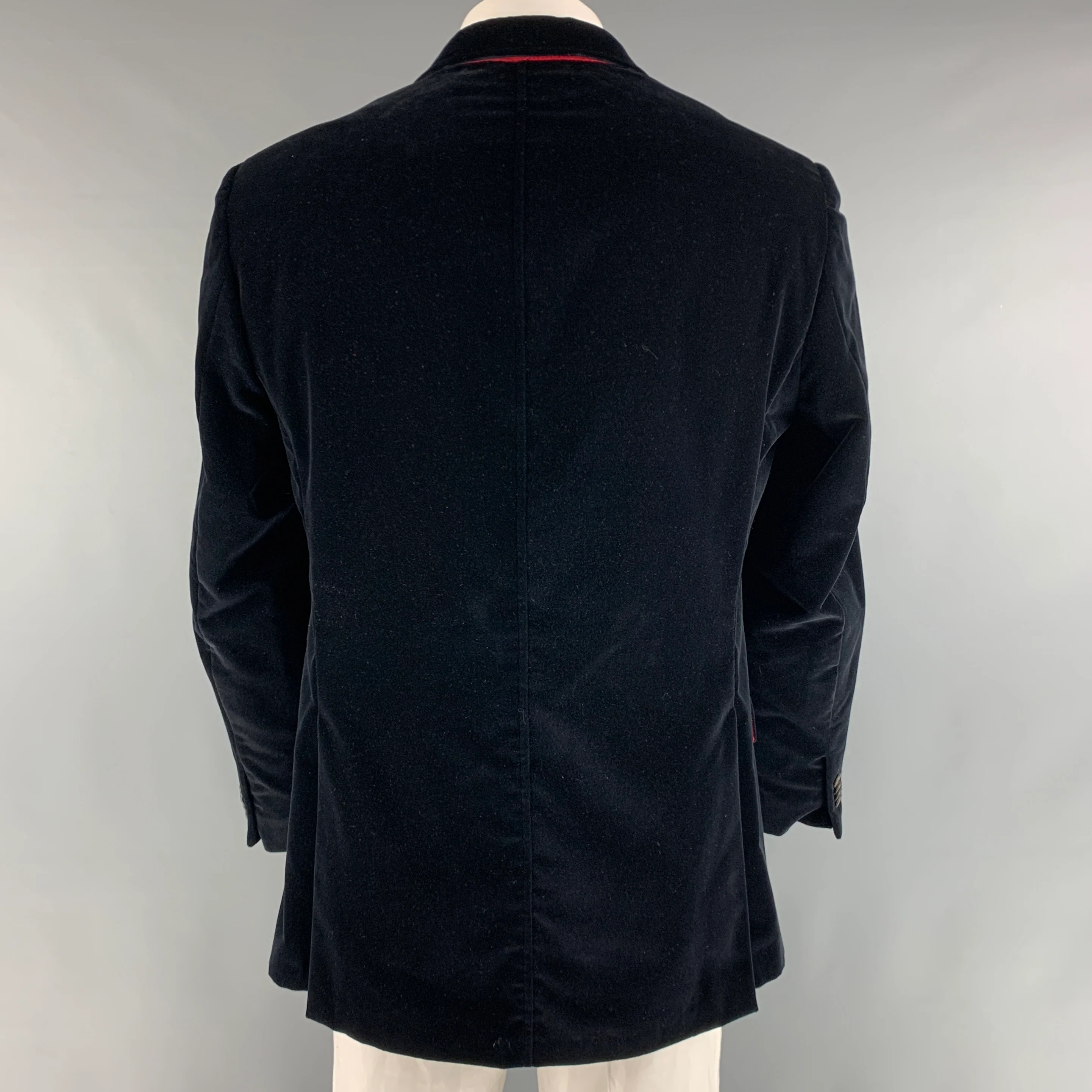 ETRO Chest Size 44 Navy Solid Cotton Velvet Notch Lapel Sport Coat - Image 3