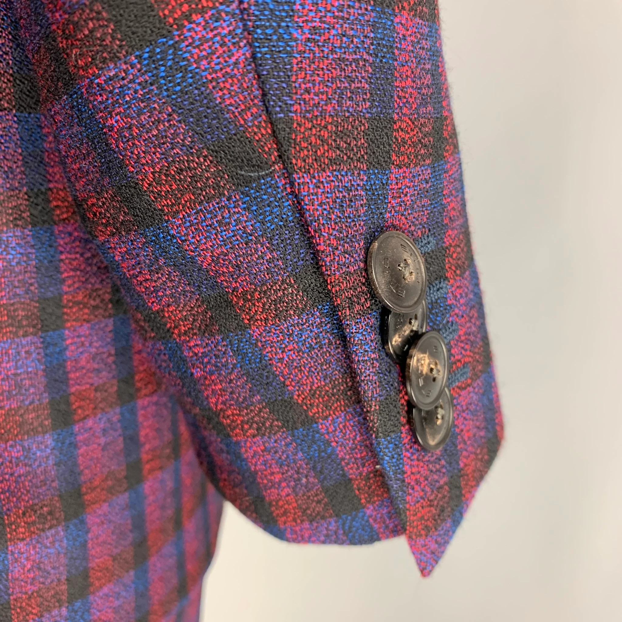 ETRO Chest Size 48 Navy Red Checkered Wool Single Breasted 37 31 Suit - Image 5