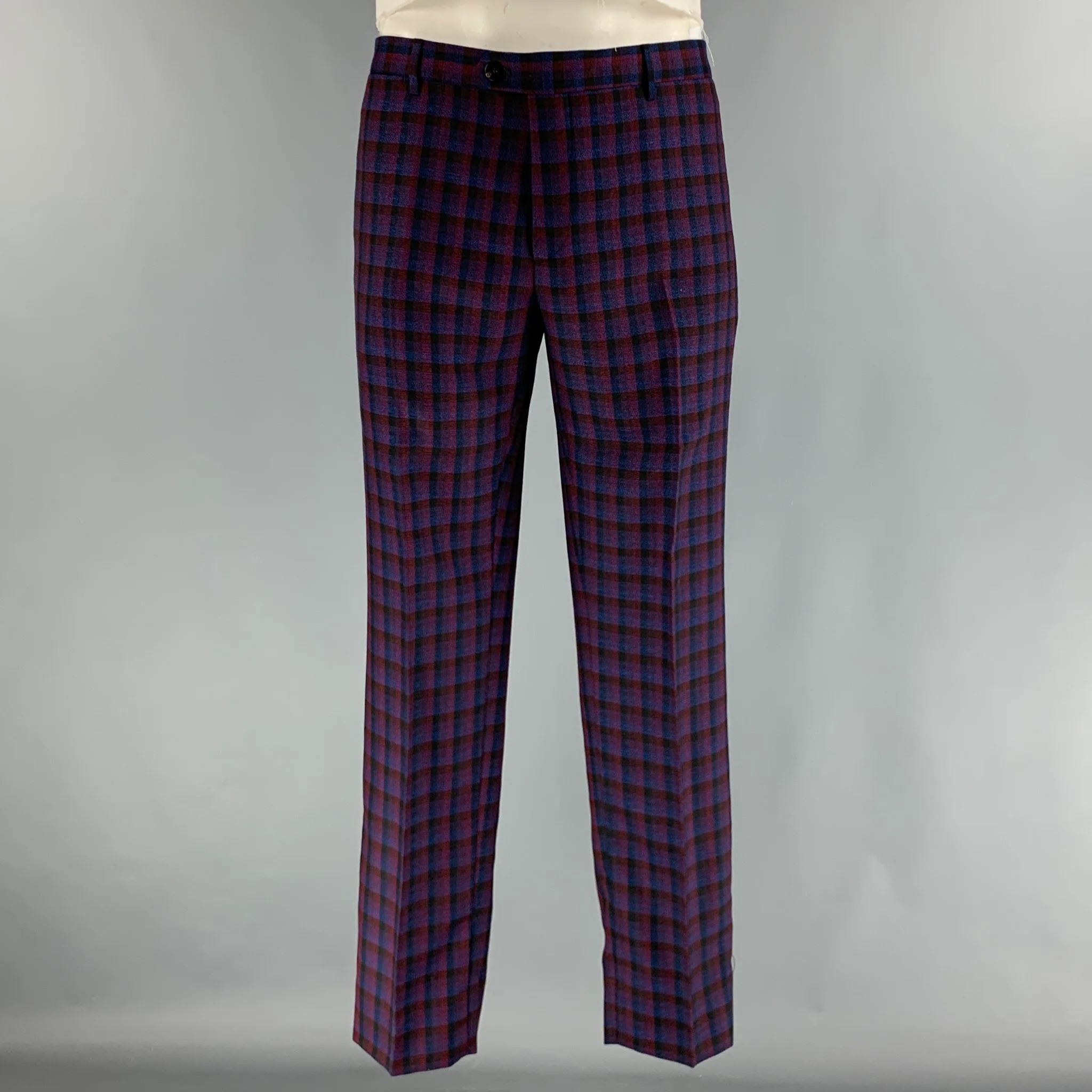 ETRO Chest Size 48 Navy Red Checkered Wool Single Breasted 37 31 Suit - Image 6