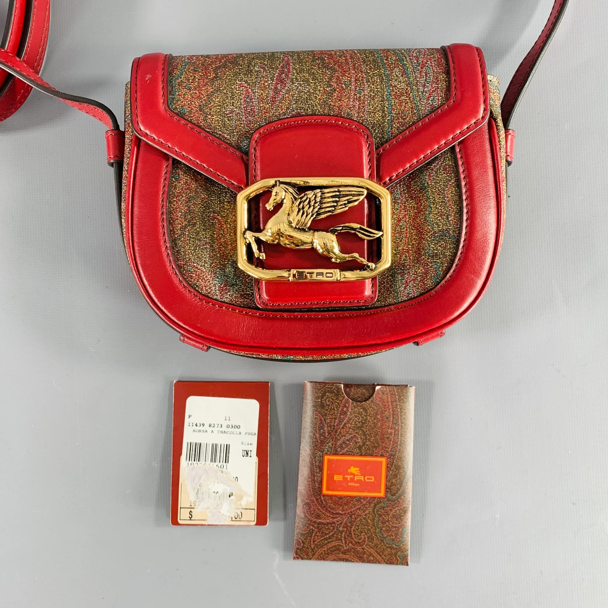 ETRO FW19 Pegaso Oxblood Brown Paisley Leather Trim Handbag - Image 7