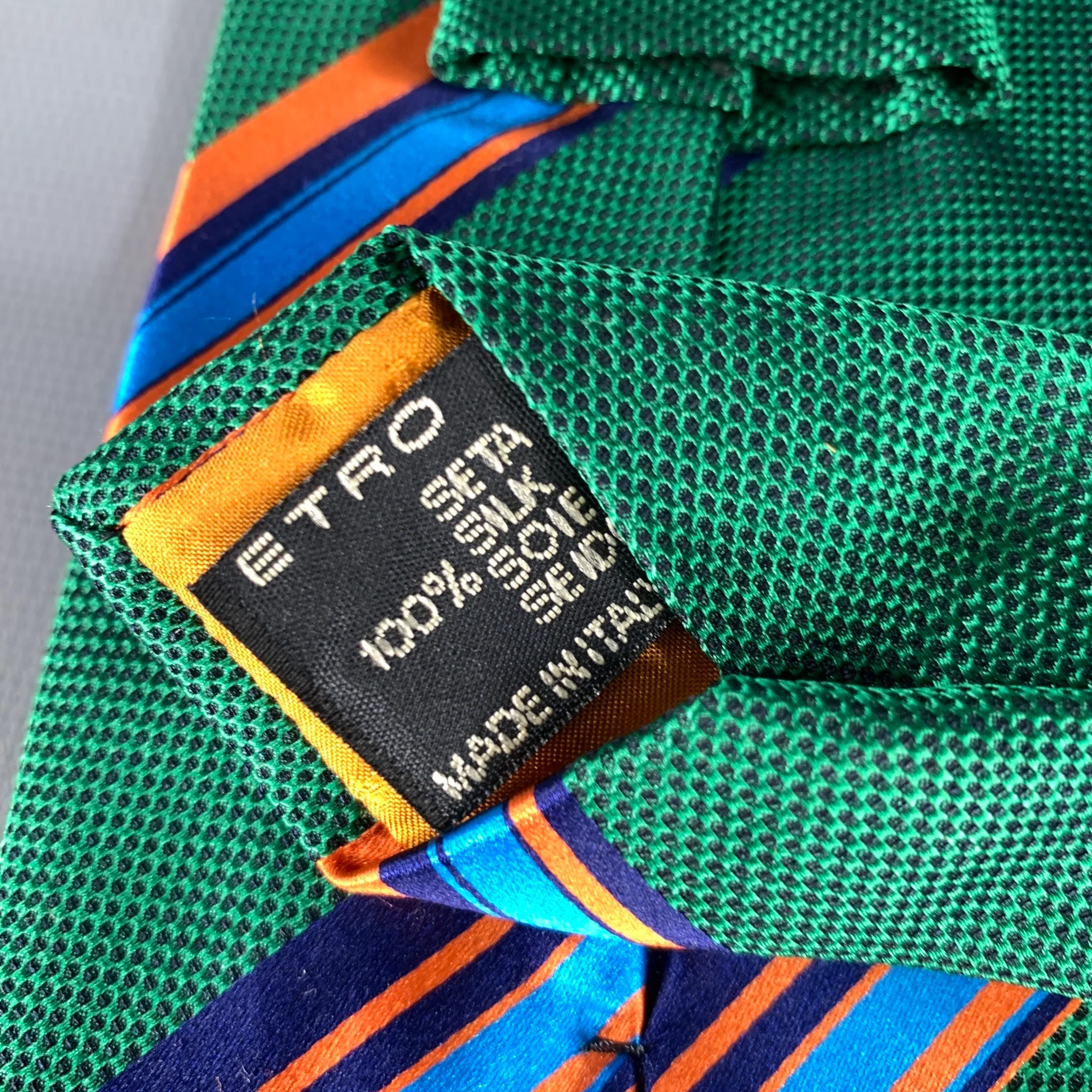ETRO Green Orange & Blue Stripe Silk Tie - Image 4