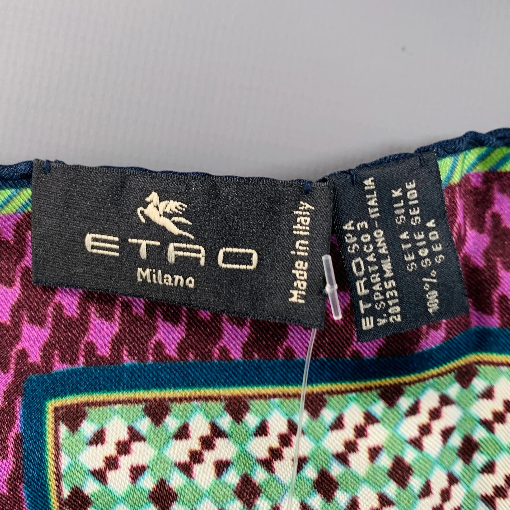 ETRO Multi Color Mixed Geometric Pattern Silk Pocket Square - Image 4