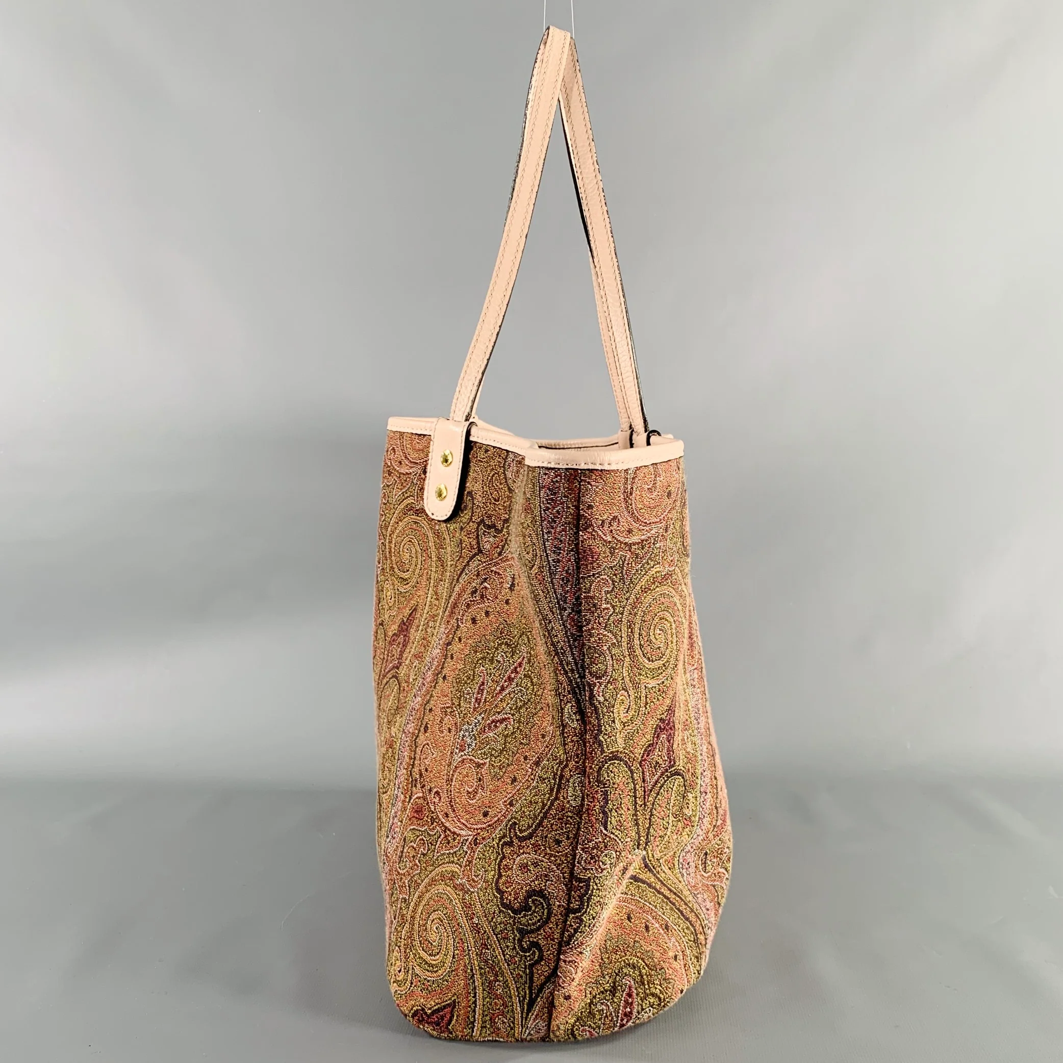 ETRO Multi Color Pink Paisley Leather Jacquard Reversible Tote Handbag - Image 3