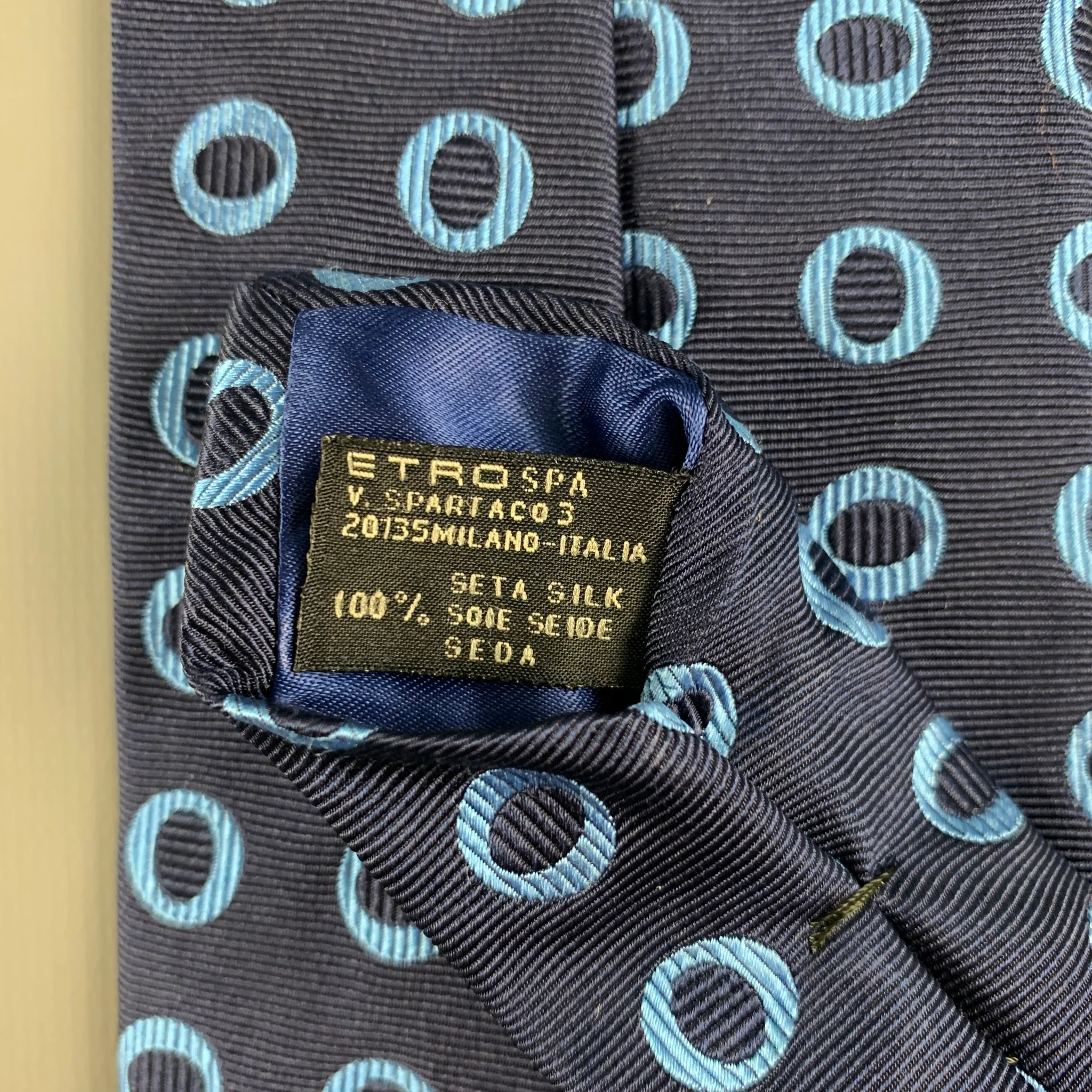 ETRO Navy Blue Circles Silk Tie - Image 6