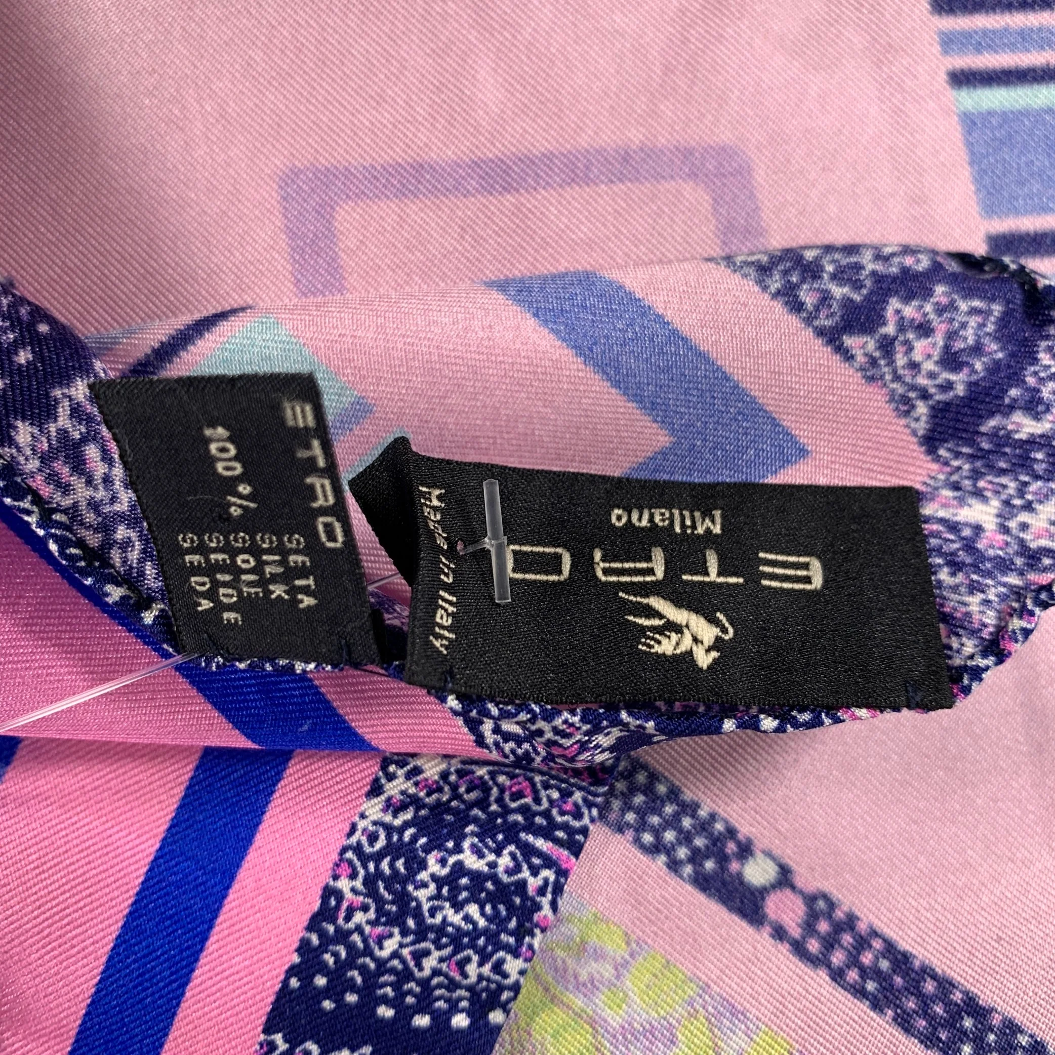 ETRO Pink Blue Mixed Pattern Silk Pocket Square - Image 4
