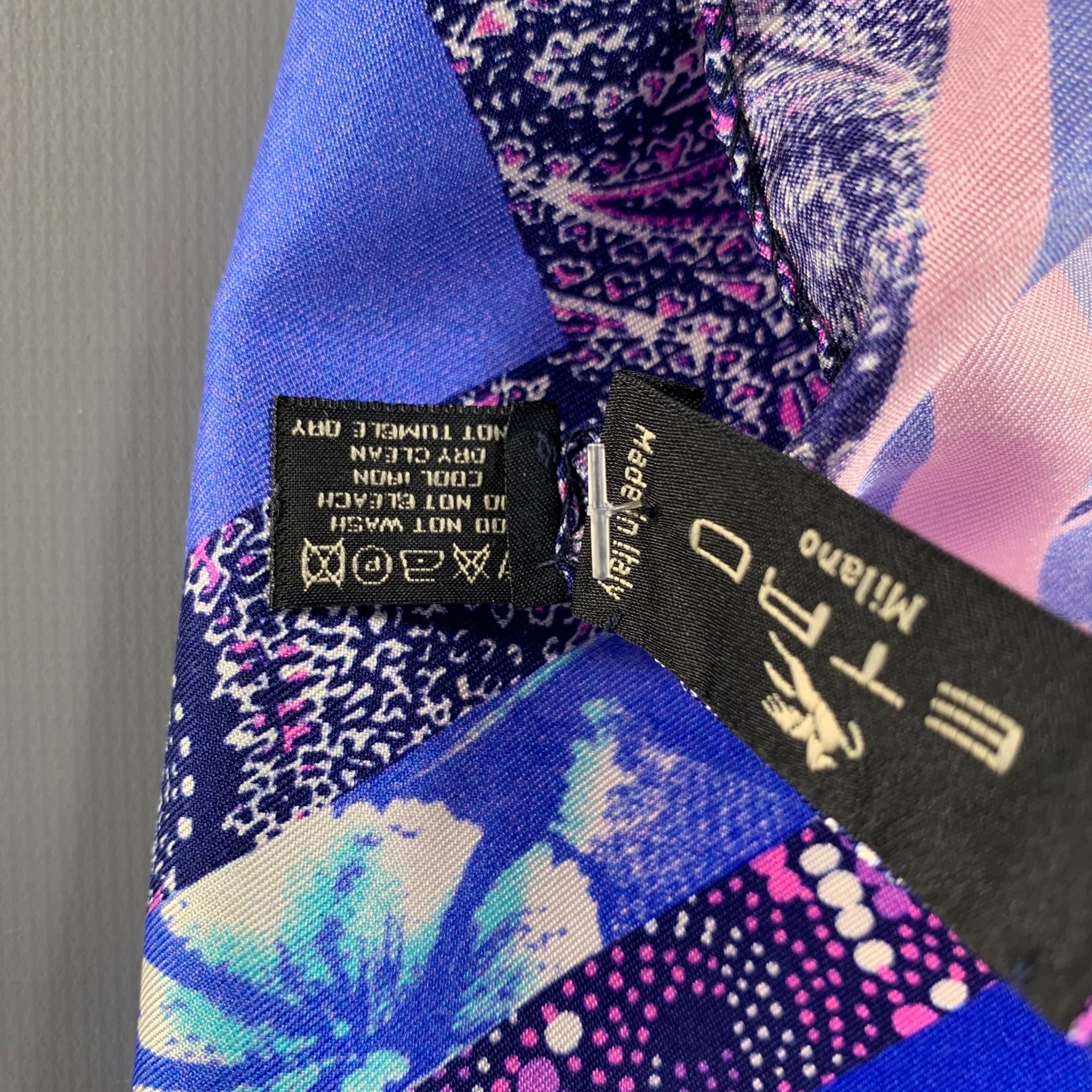 ETRO Pink Blue Mixed Pattern Silk Pocket Square - Image 5