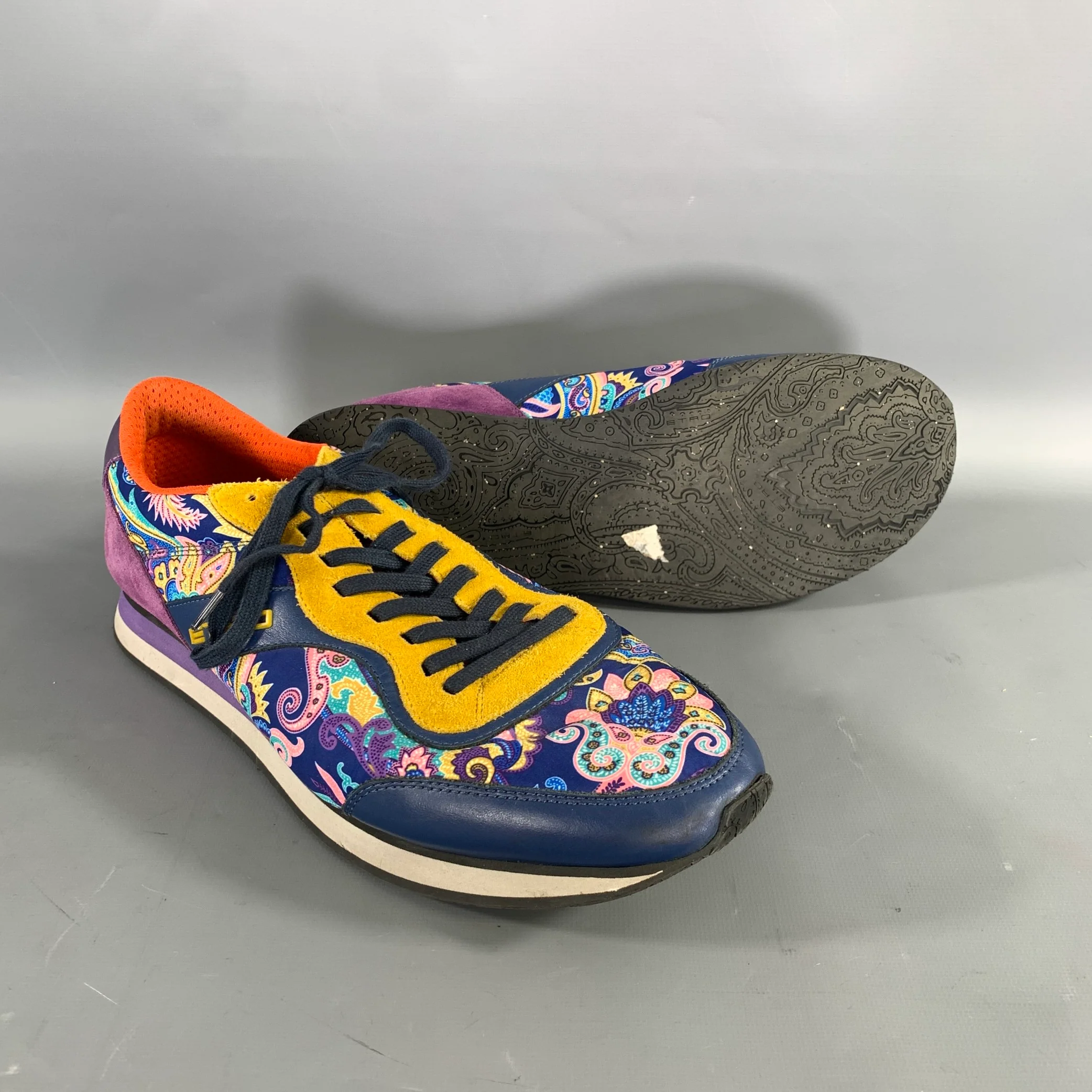 ETRO Size 10 Navy Multi Color Floral Canvas Runner Sneakers - Image 5