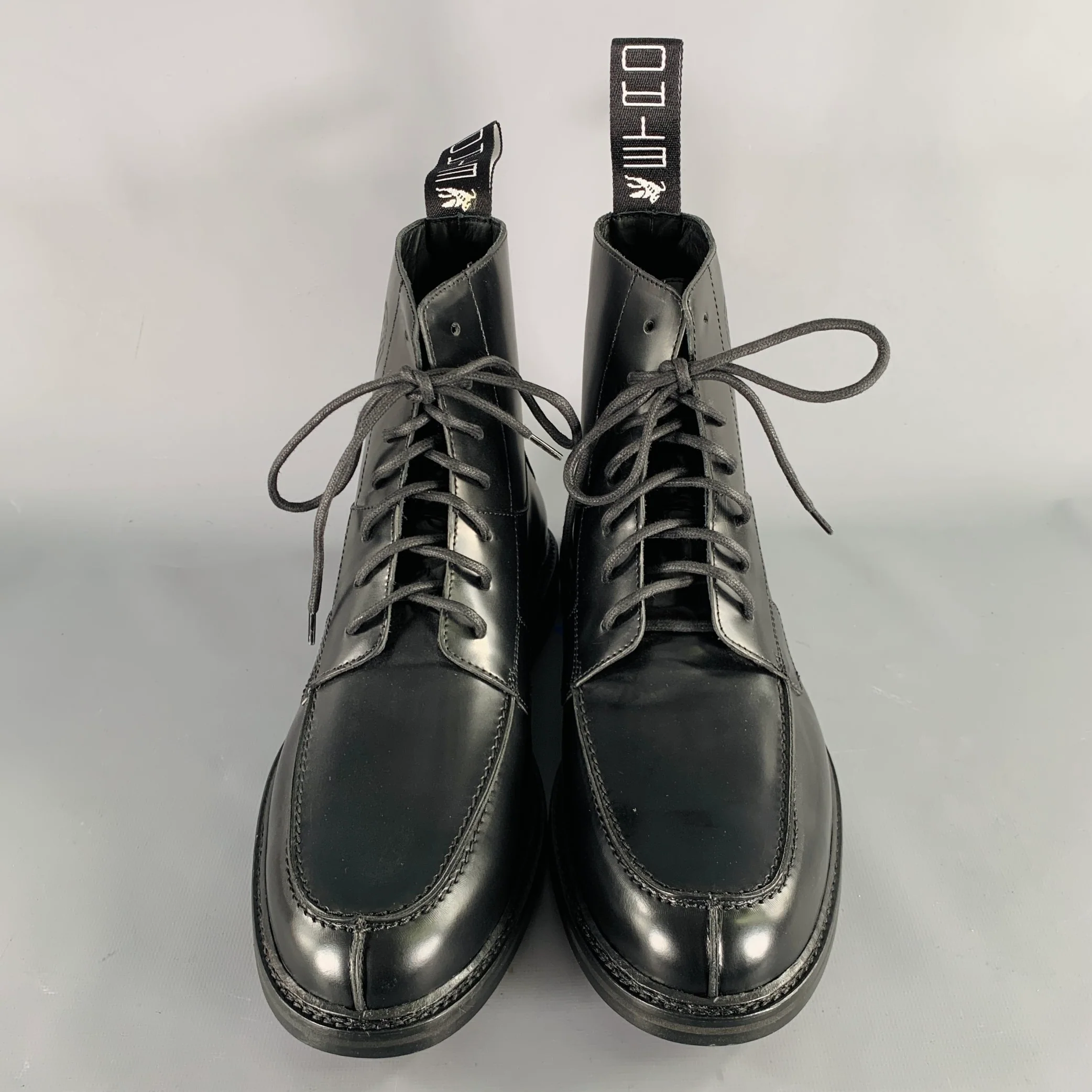 ETRO Size 12 Black Leather Pixel Art Lace-Up Boots - Image 5