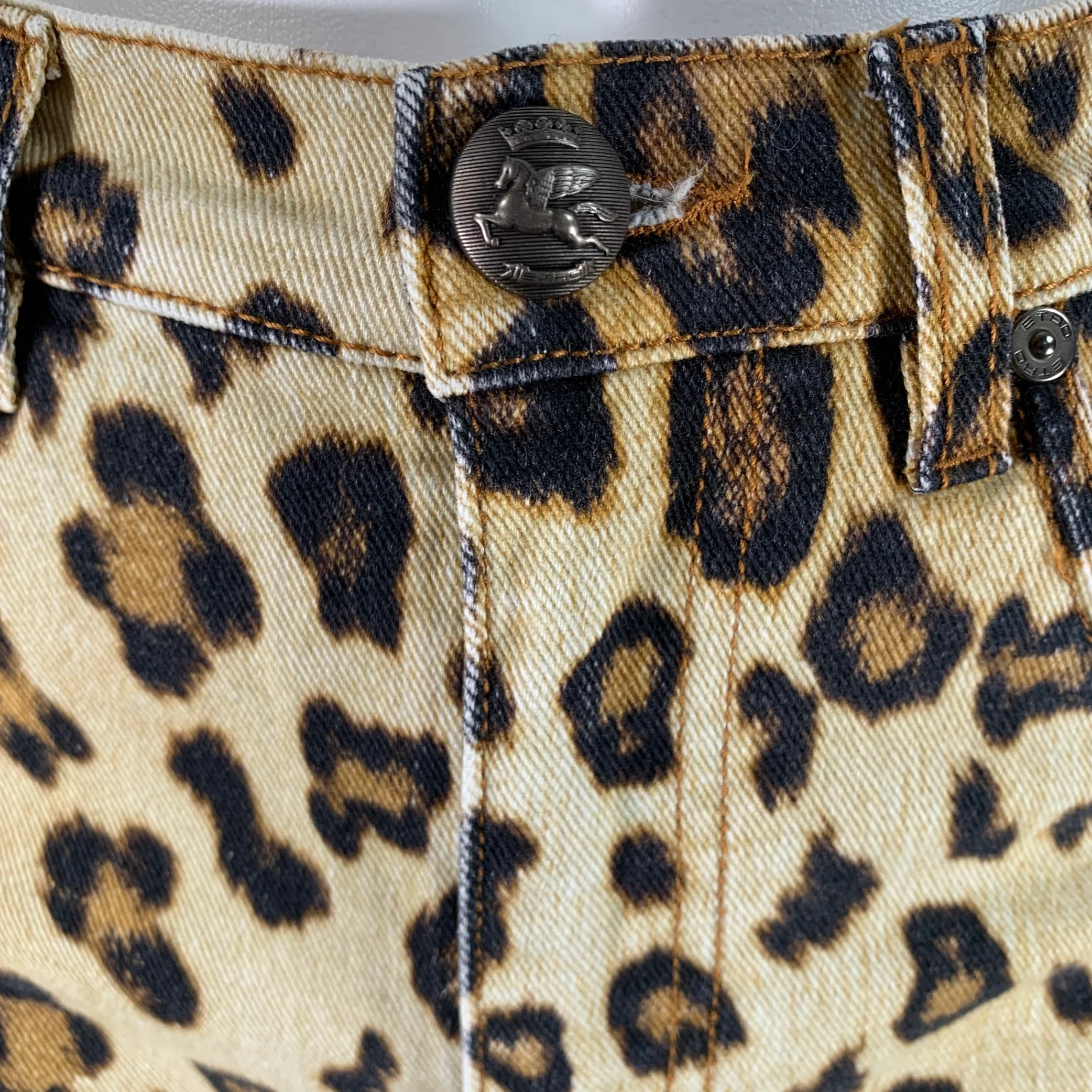 ETRO Size 27 Tan Black Cotton / Elastane Leopard Zip Fly Jeans - Image 2