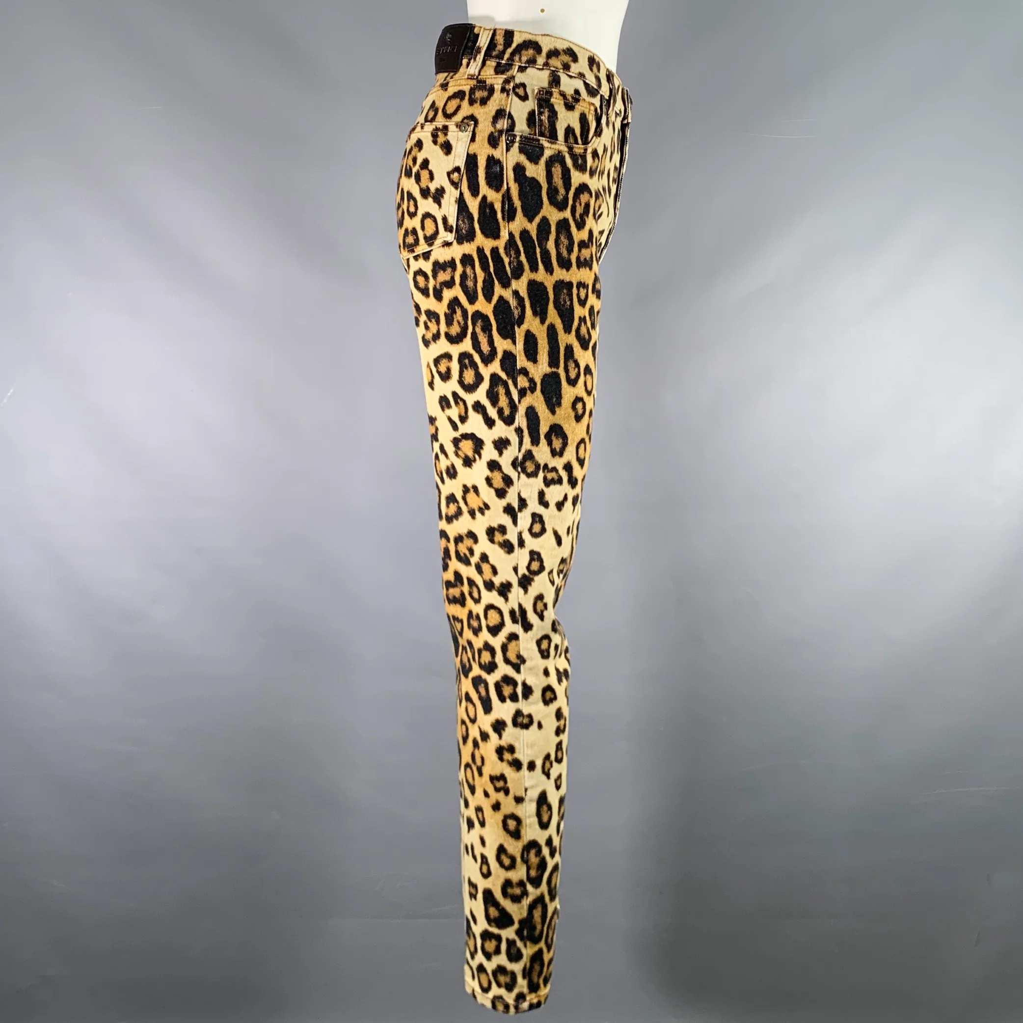 ETRO Size 27 Tan Black Cotton / Elastane Leopard Zip Fly Jeans - Image 3