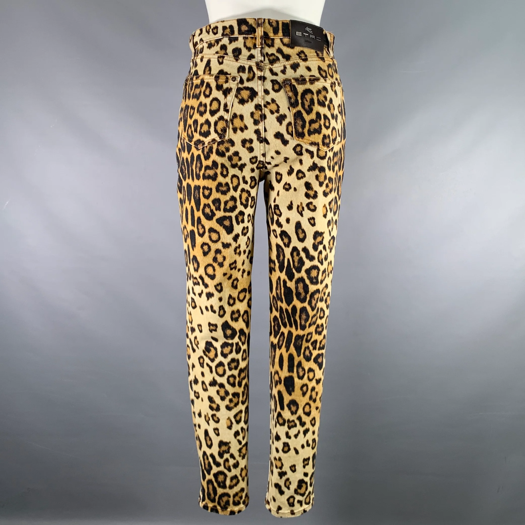 ETRO Size 27 Tan Black Cotton / Elastane Leopard Zip Fly Jeans - Image 4