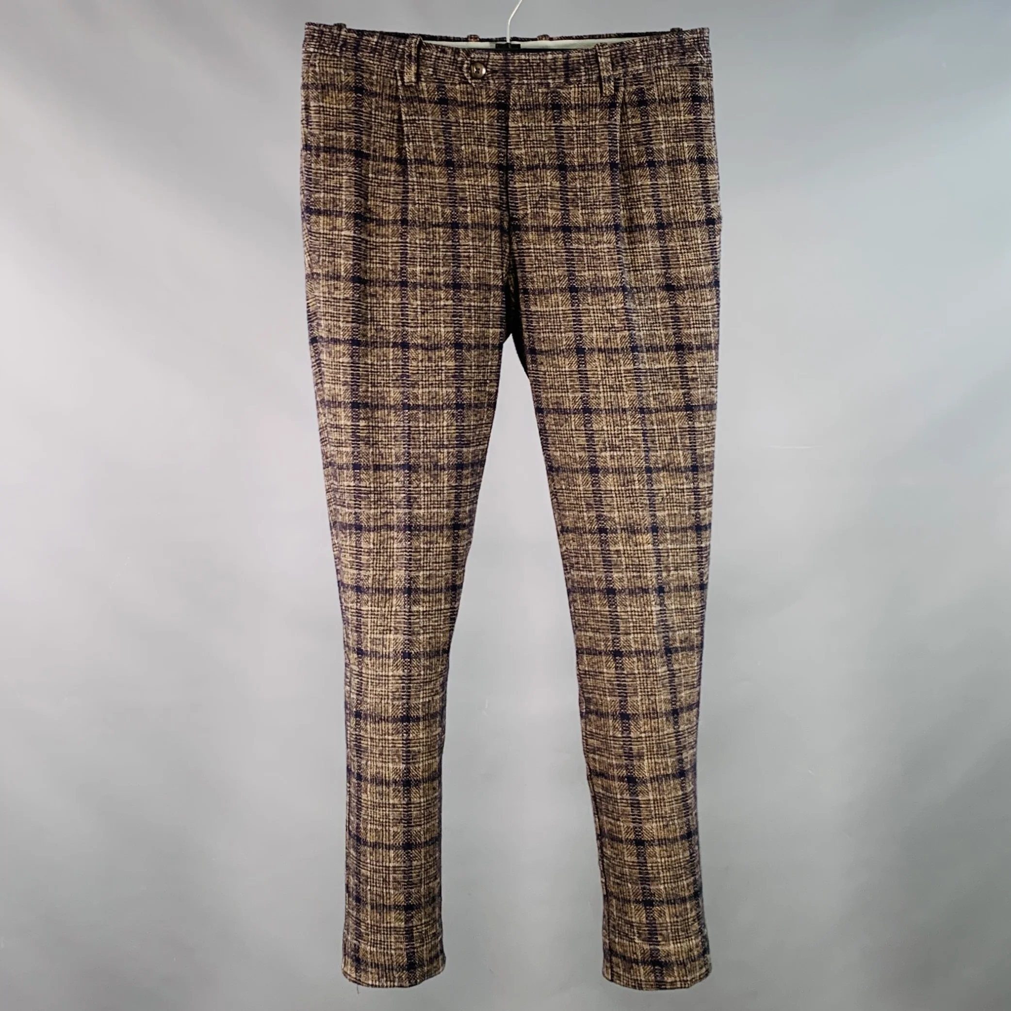 ETRO Size 30 Black Beige Plaid Cotton Wool Pleated Zip Fly Casual Pants