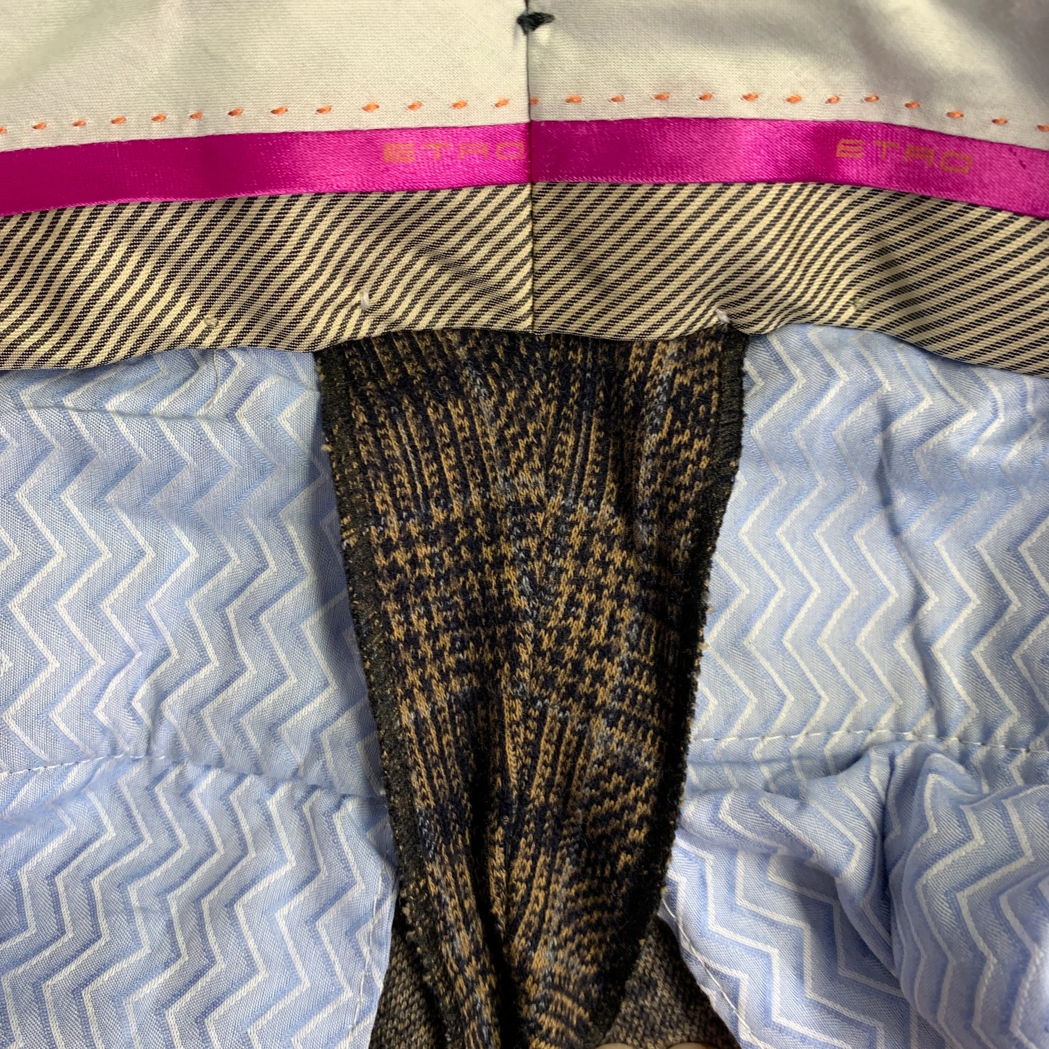 ETRO Size 30 Black Beige Plaid Cotton Wool Pleated Zip Fly Casual Pants - Image 6