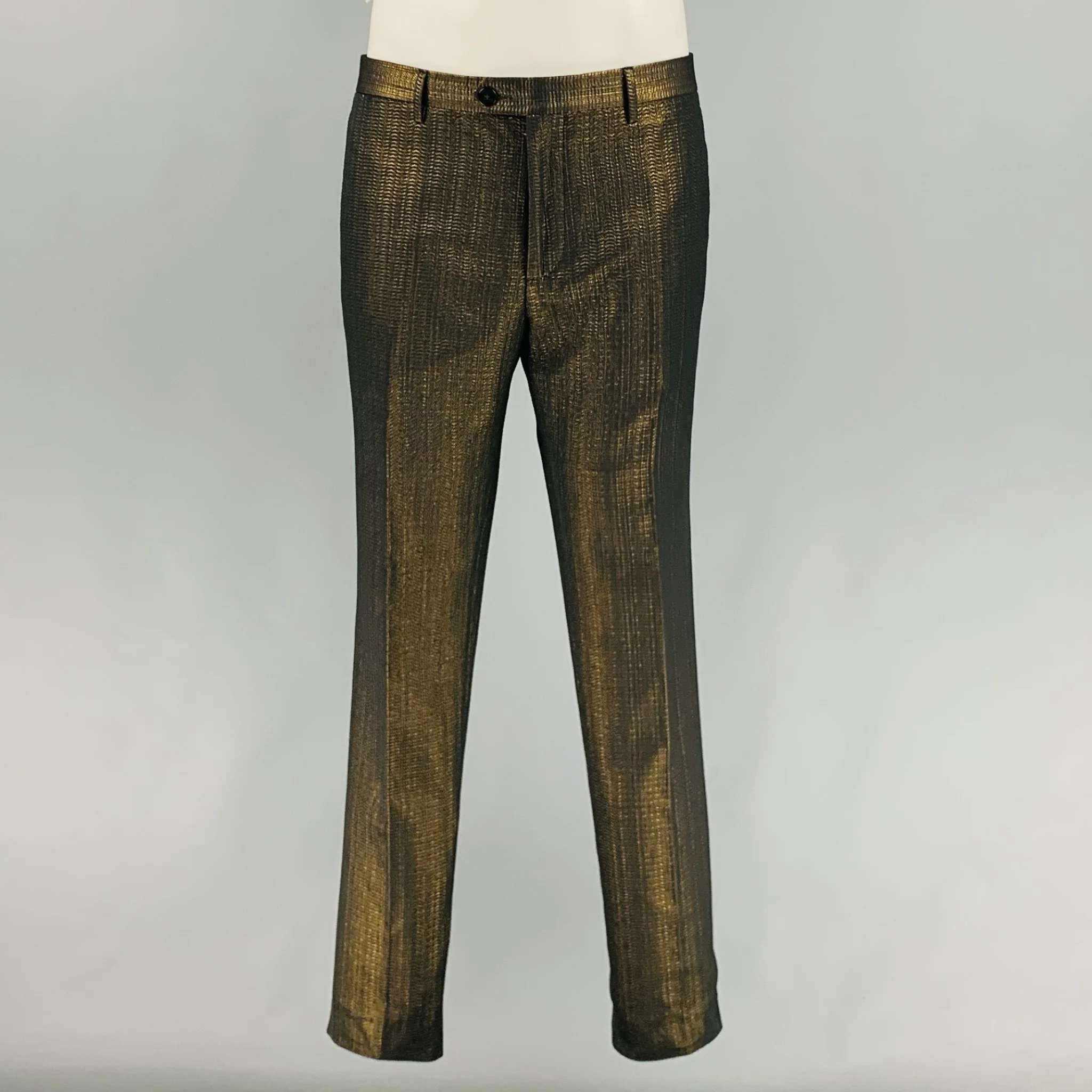 ETRO Size 32 Gold Black Jacquard Polyester Cotton Zip Fly Dress Pants