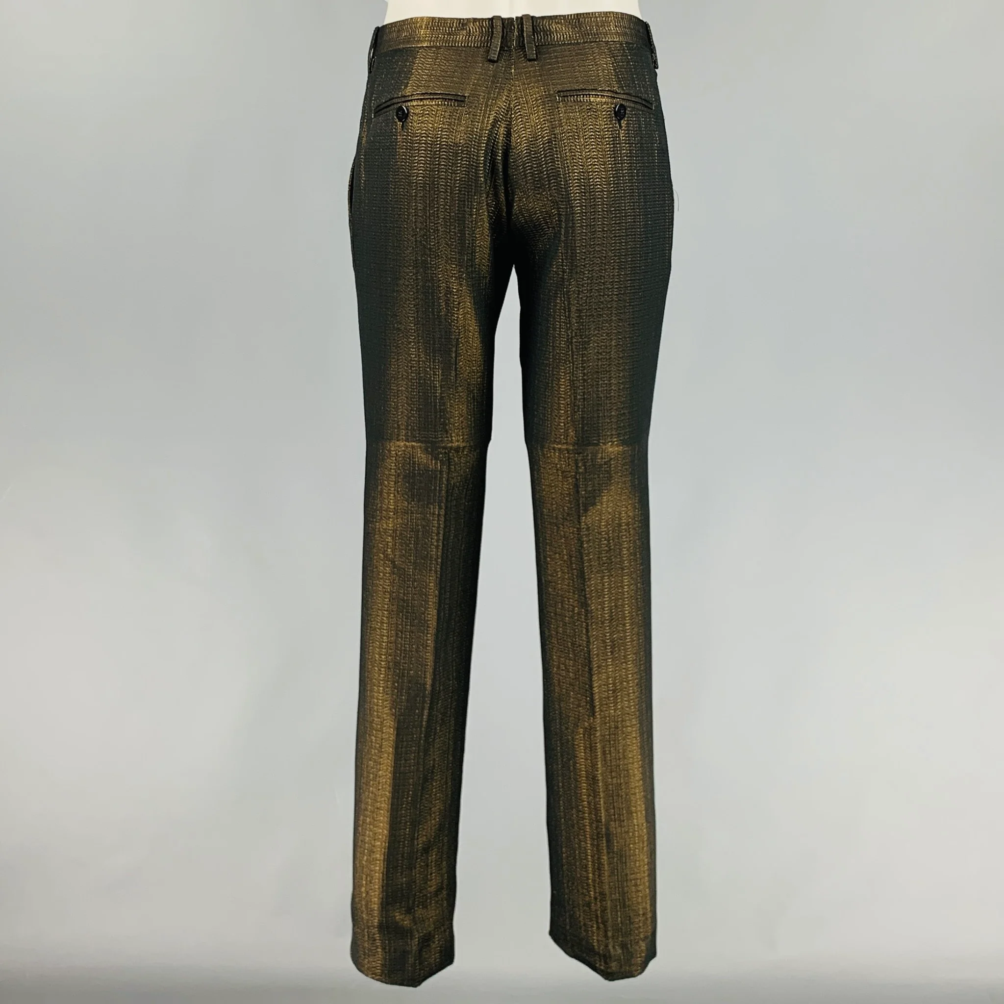 ETRO Size 32 Gold Black Jacquard Polyester Cotton Zip Fly Dress Pants - Image 3