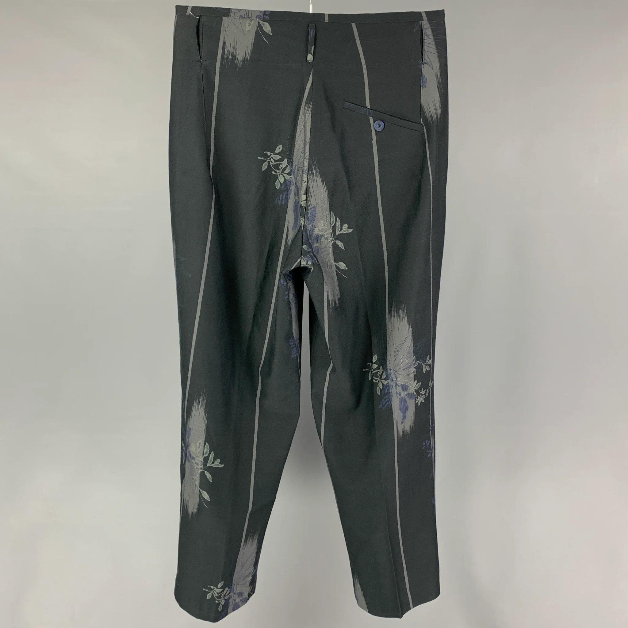 ETRO Size 32 Grey Charcoal Abstrat Floral Wool Cotton Dress Pants - Image 3