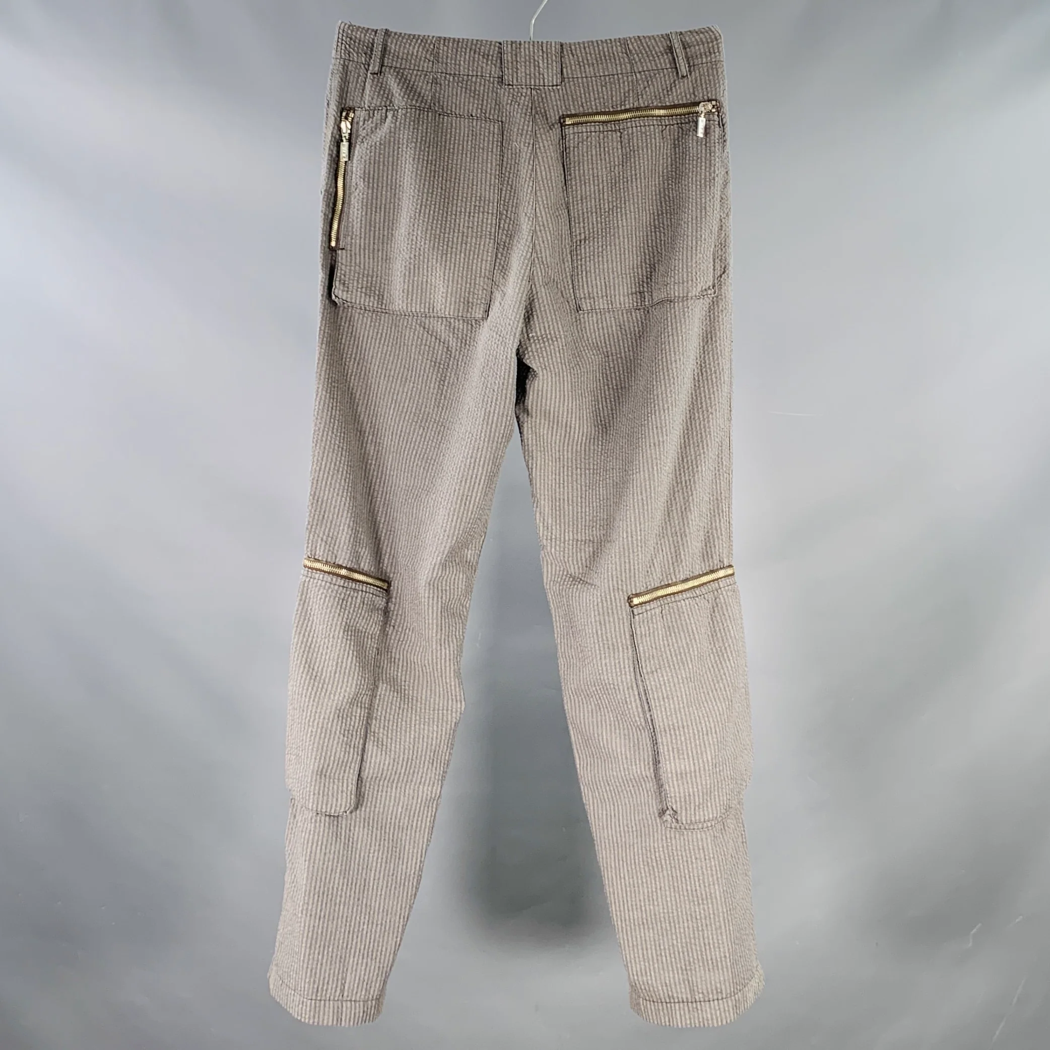 ETRO Size 32 Grey Taupe Stripe Polyester Cotton Zip Pockets Casual Pants - Image 3