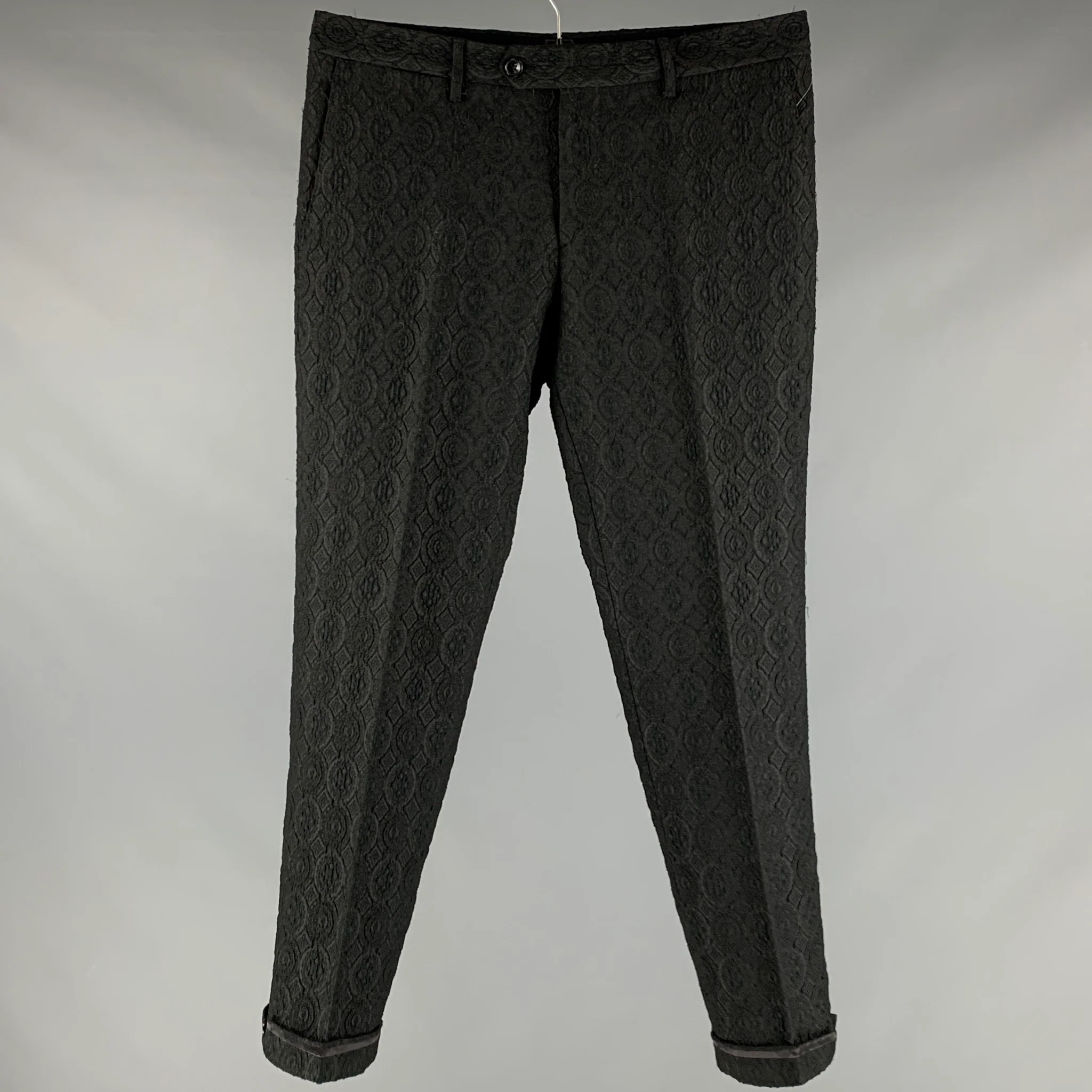 ETRO Size 33 Black Jacquard Polyester Blend Zip Fly Dress Pants