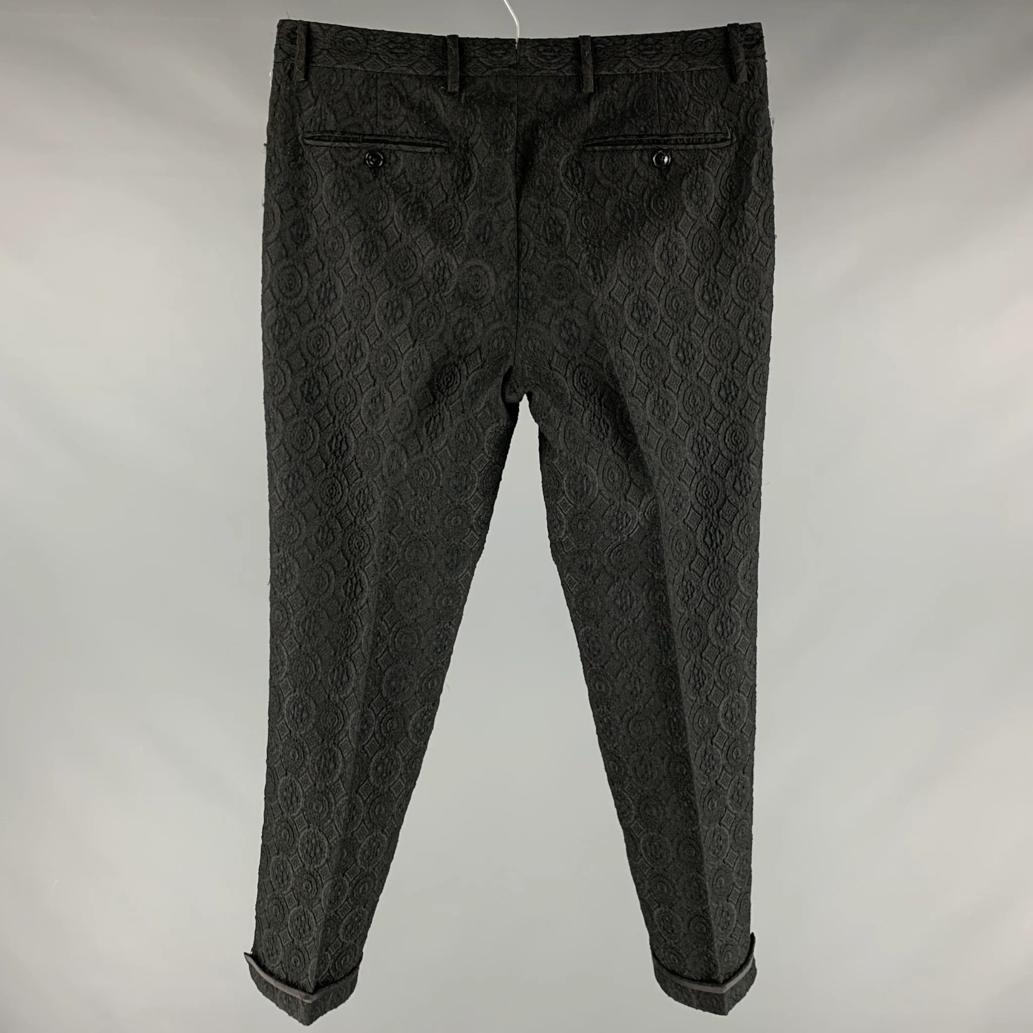 ETRO Size 33 Black Jacquard Polyester Blend Zip Fly Dress Pants - Image 3
