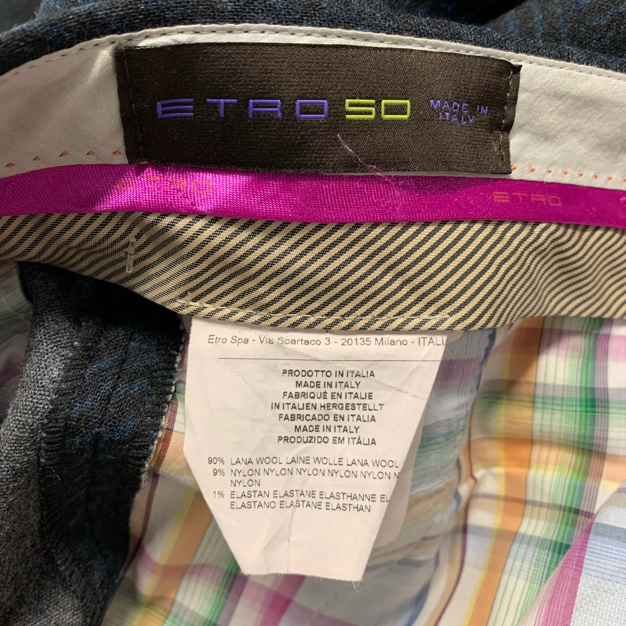 ETRO Size 34 Black Navy Herringbone Wool Blend Zip Fly Dress Pants - Image 6