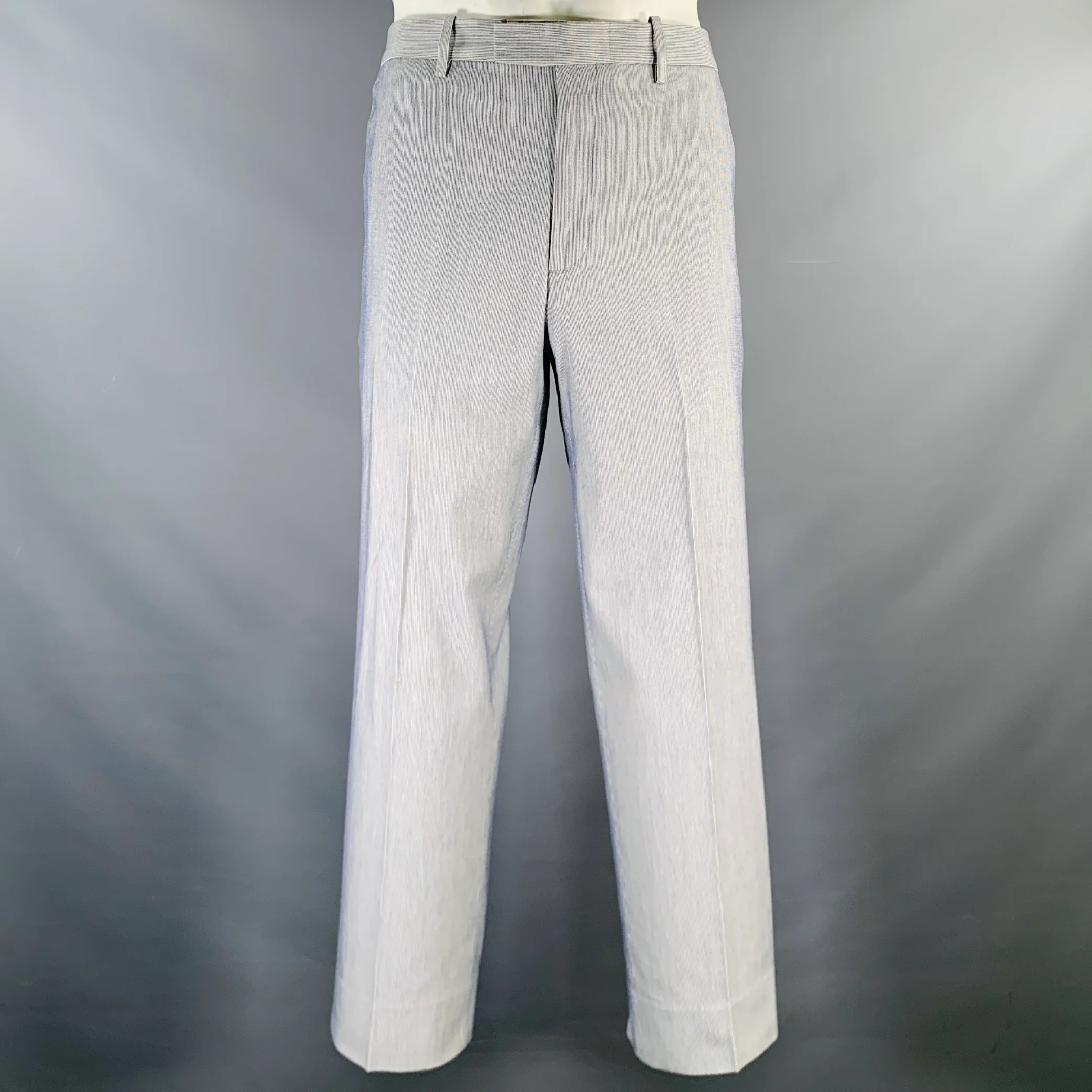 ETRO Size 34 Blue White Pinstripe Cotton Zip Fly Dress Pants