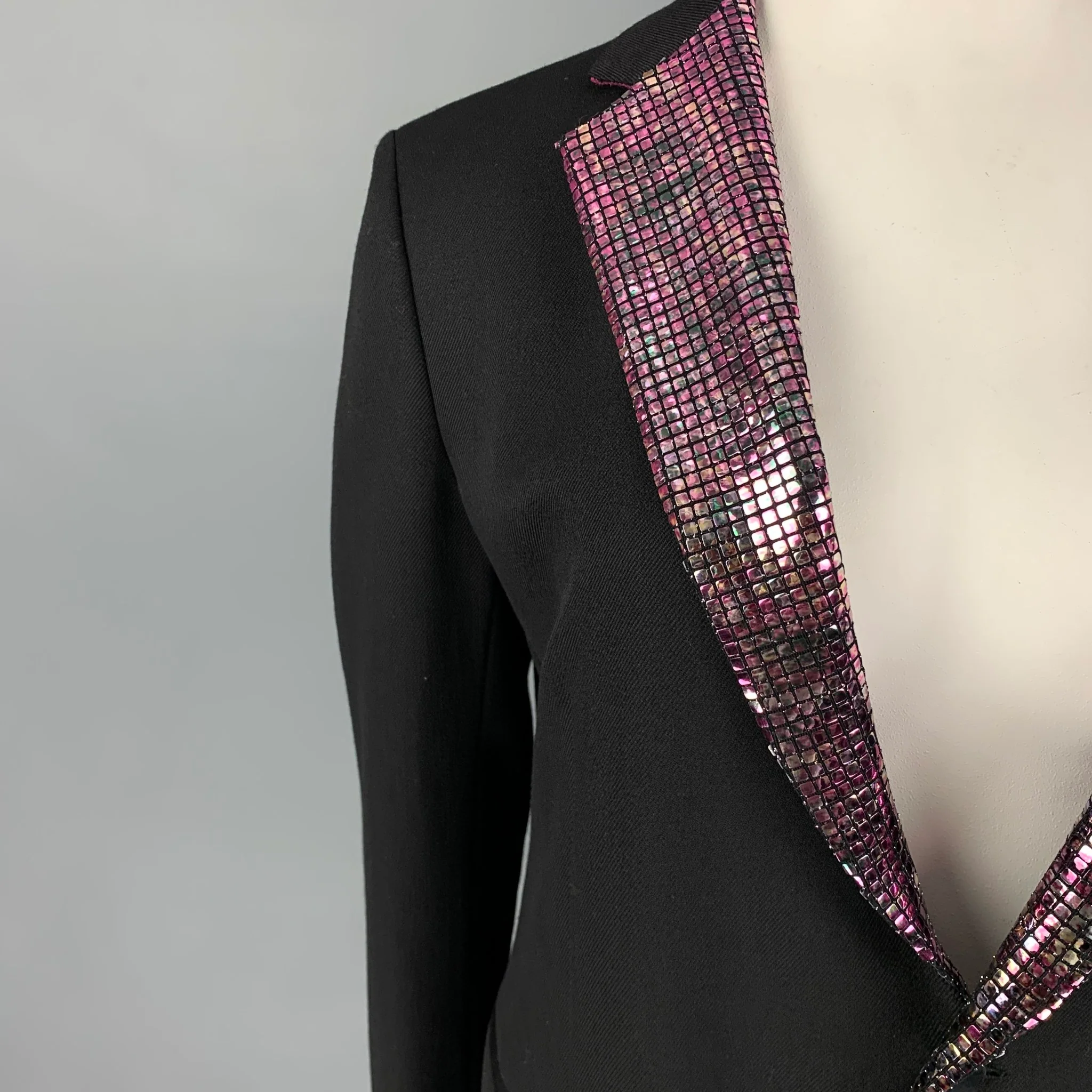 ETRO Size 36 Black Metallic Wool Notch Lapel Jacket - Image 3