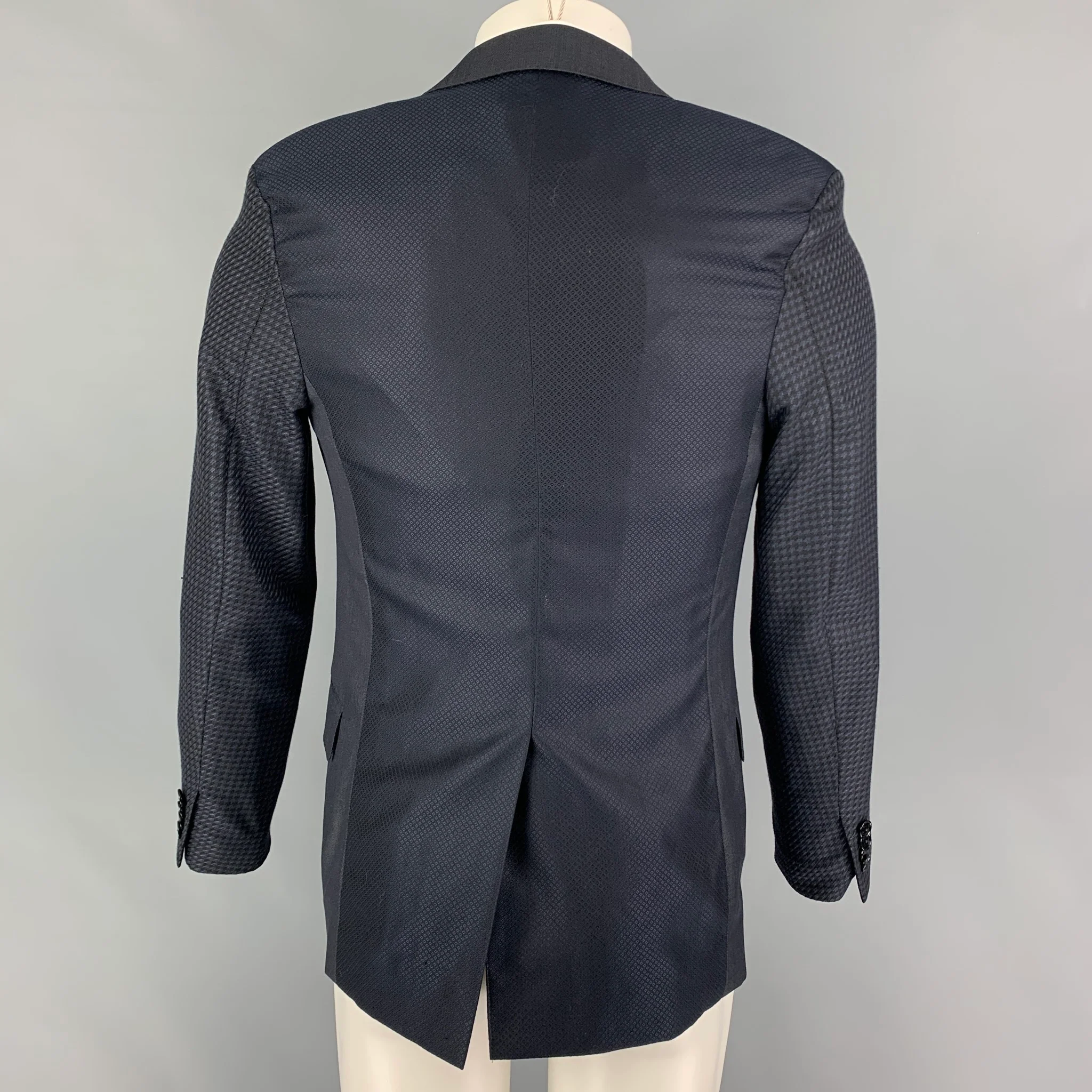 ETRO Size 38 Black Navy Mixed Fabrics Wool Peak Lapel Sport Coat - Image 3