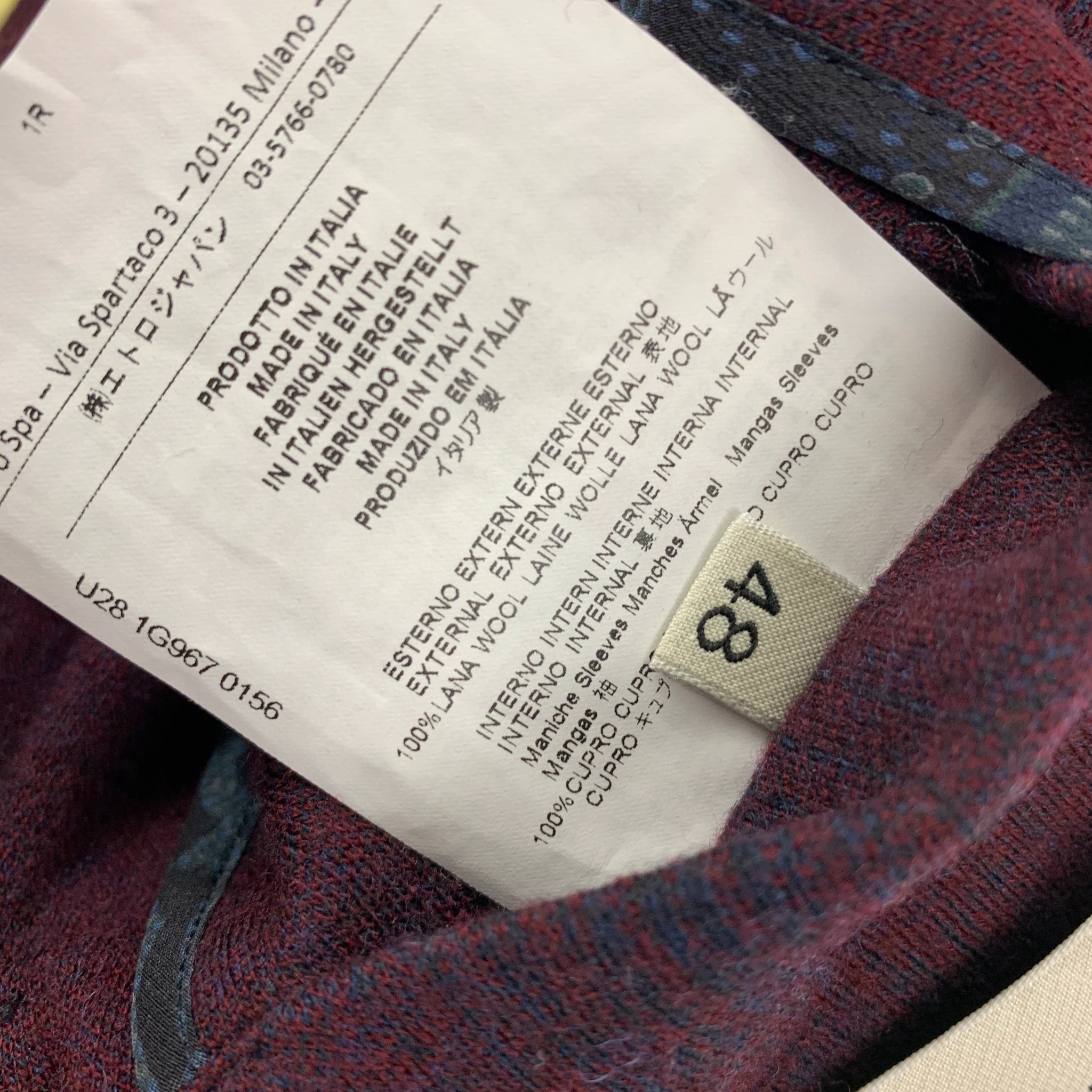 ETRO Size 38 Burgundy Navy Plaid Wool Single Breasted Nuovo Jersey Sport Coat - Image 6