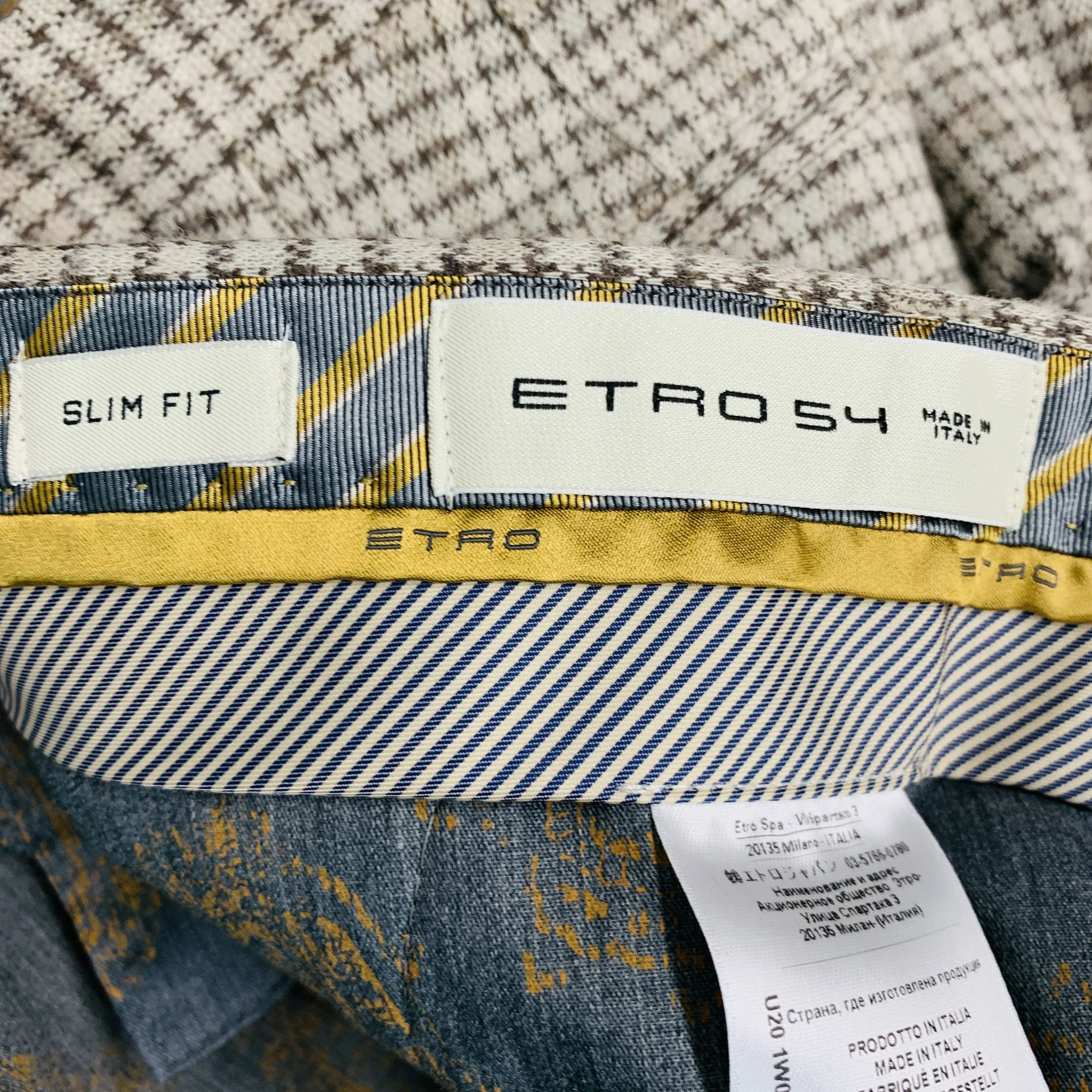 ETRO Size 38 Grey Taupe Houndstooth Cotton Wool Flat Front Dress Pants - Image 8