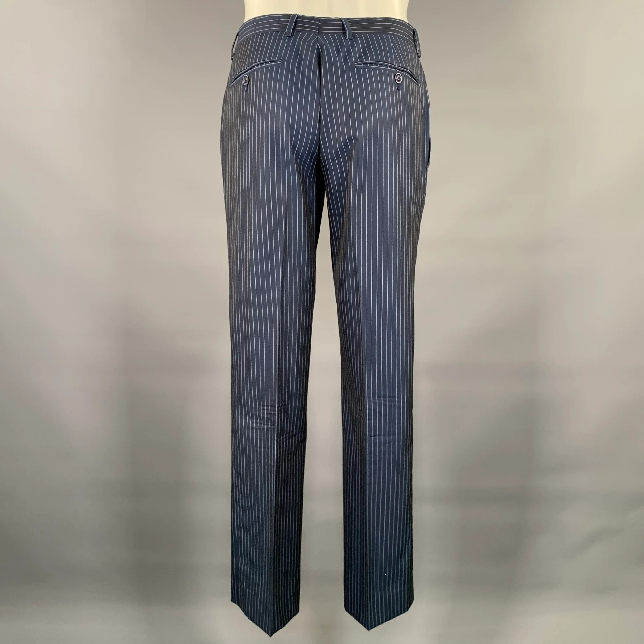 ETRO Size 38 Navy Blue Pinstripe Wool Notch Lapel Suit - Image 6