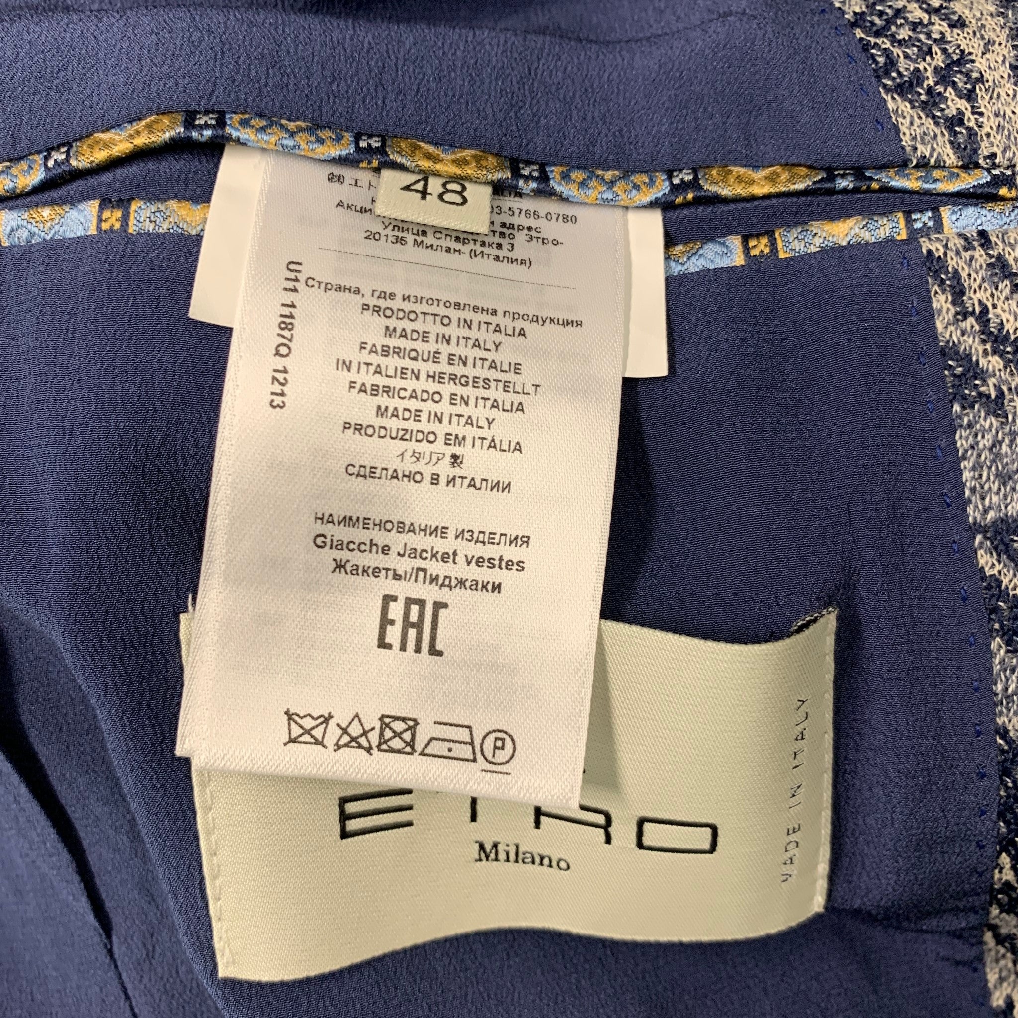 ETRO Size 38 Navy Jacquard Cotton Blend Notch Lapel Sport Coat - Image 4